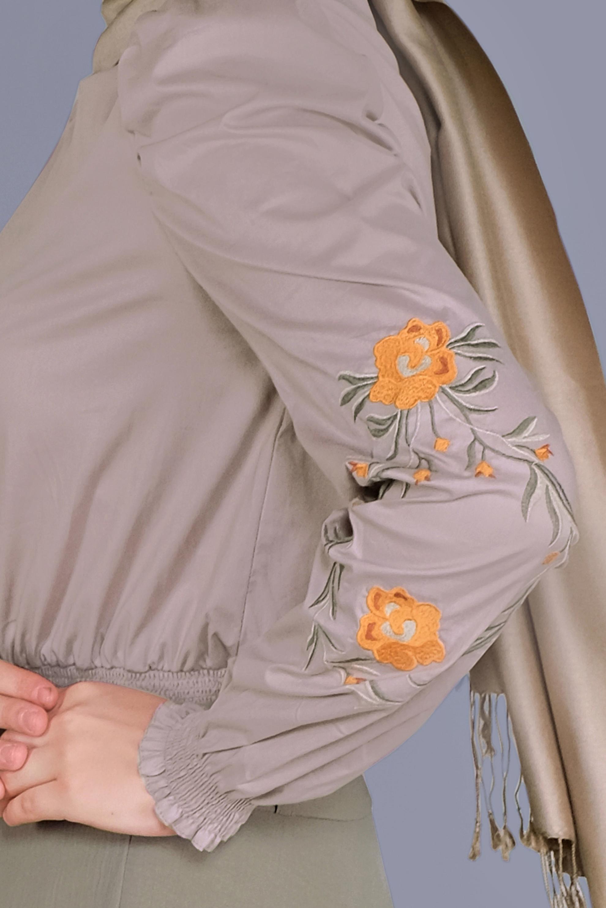 Tesettür giyim KAHVE NAKIŞ DETAYLI GİPELİ BLUZ 41551