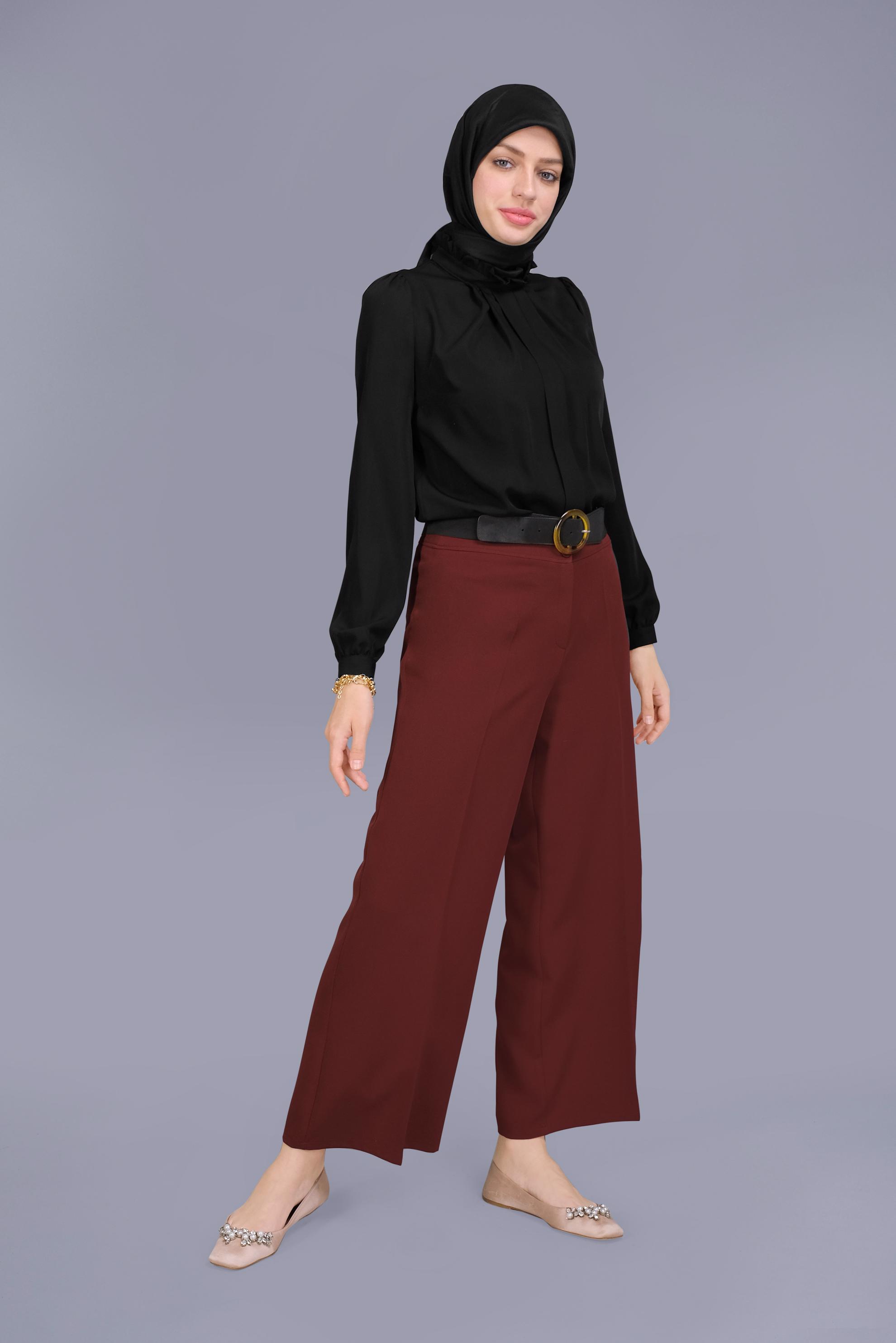 Tesettür giyim SİYAH BOĞAZLI YAKA FIRFIRLI BLUZ  41563 