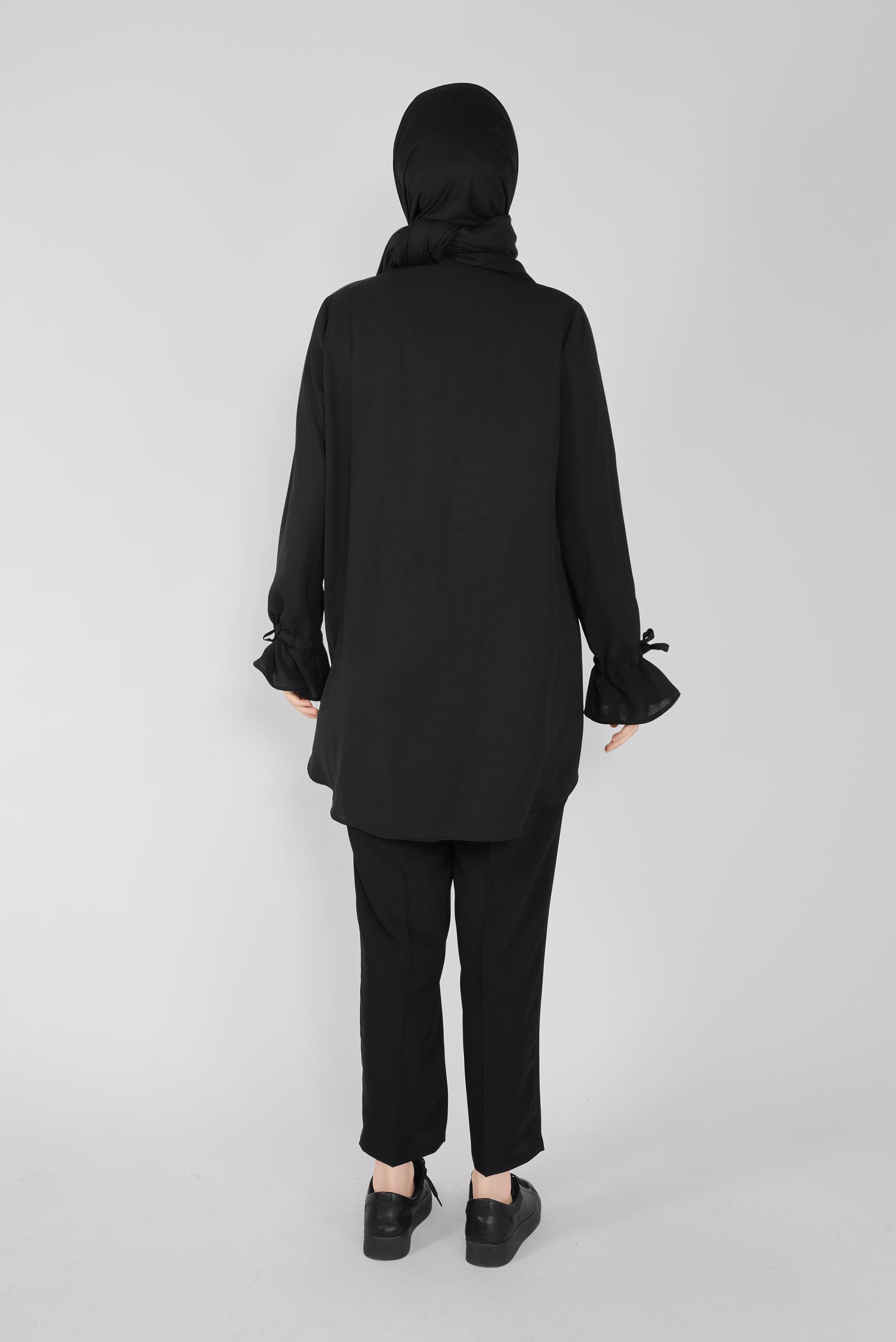 Tesettür giyim SİYAH MANŞETLERİ BAĞCIKLI BLUZ  41564 