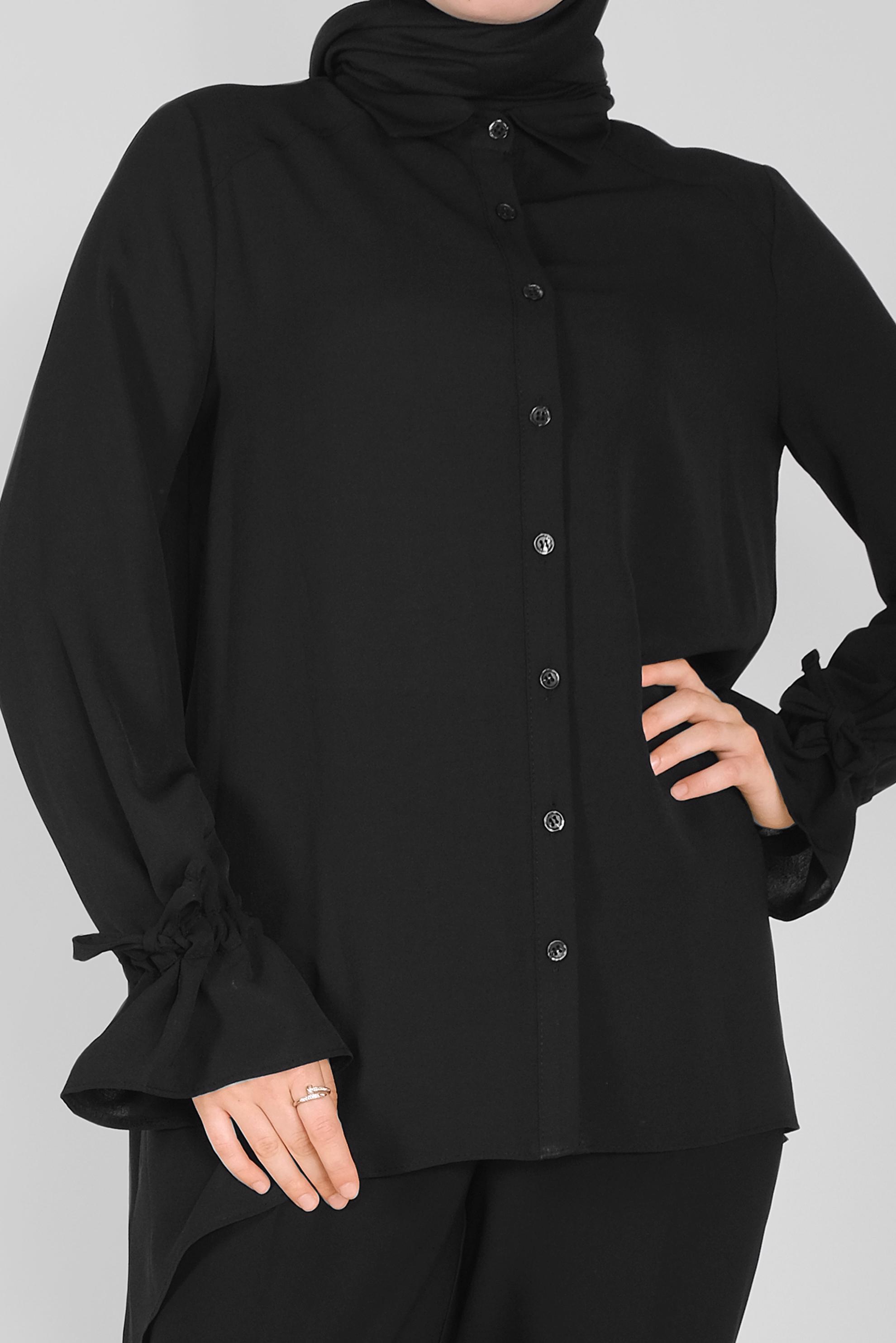 Tesettür giyim SİYAH MANŞETLERİ BAĞCIKLI BLUZ  41564 