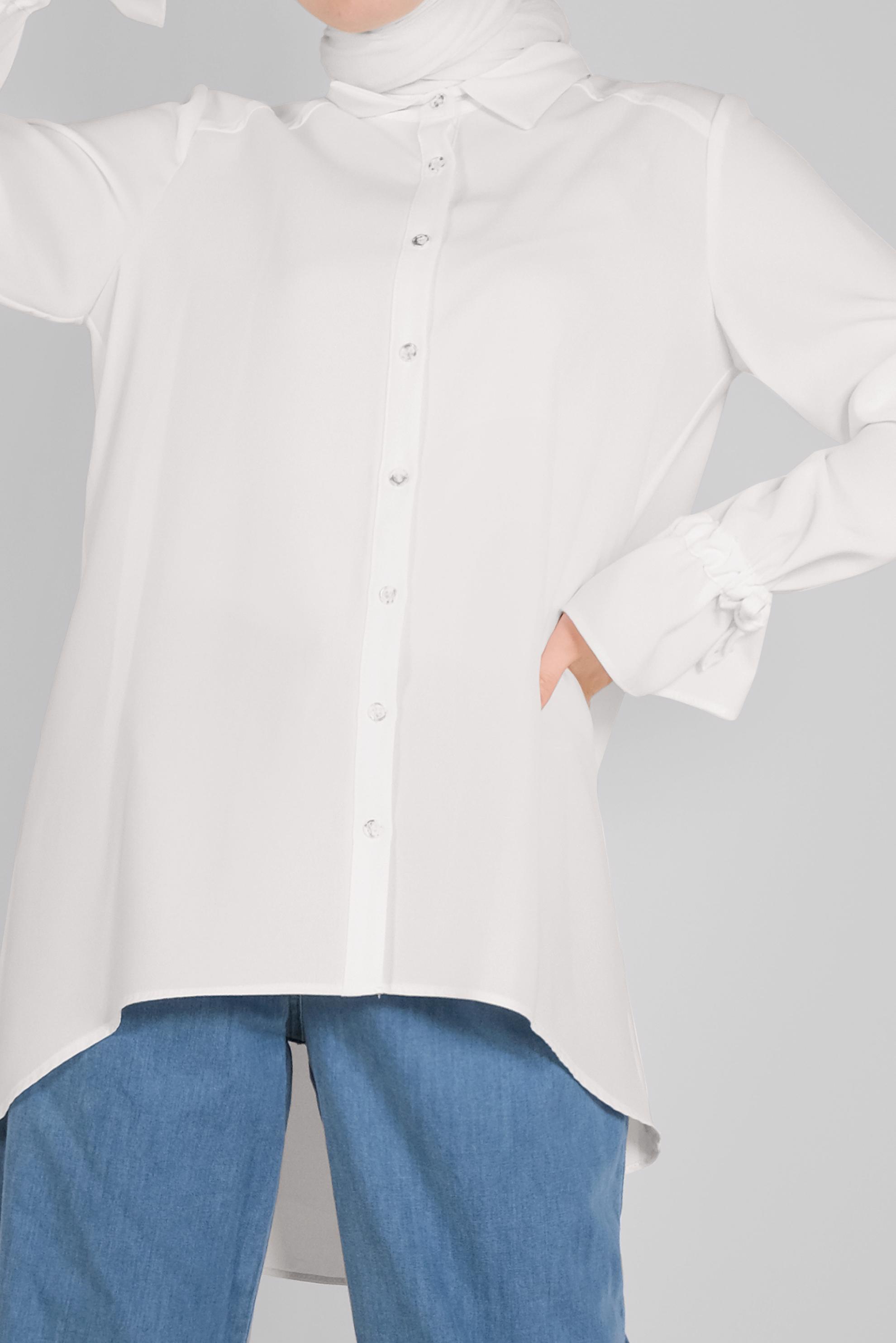 Tesettür giyim BEYAZ MANŞETLERİ BAĞCIKLI BLUZ  41564 
