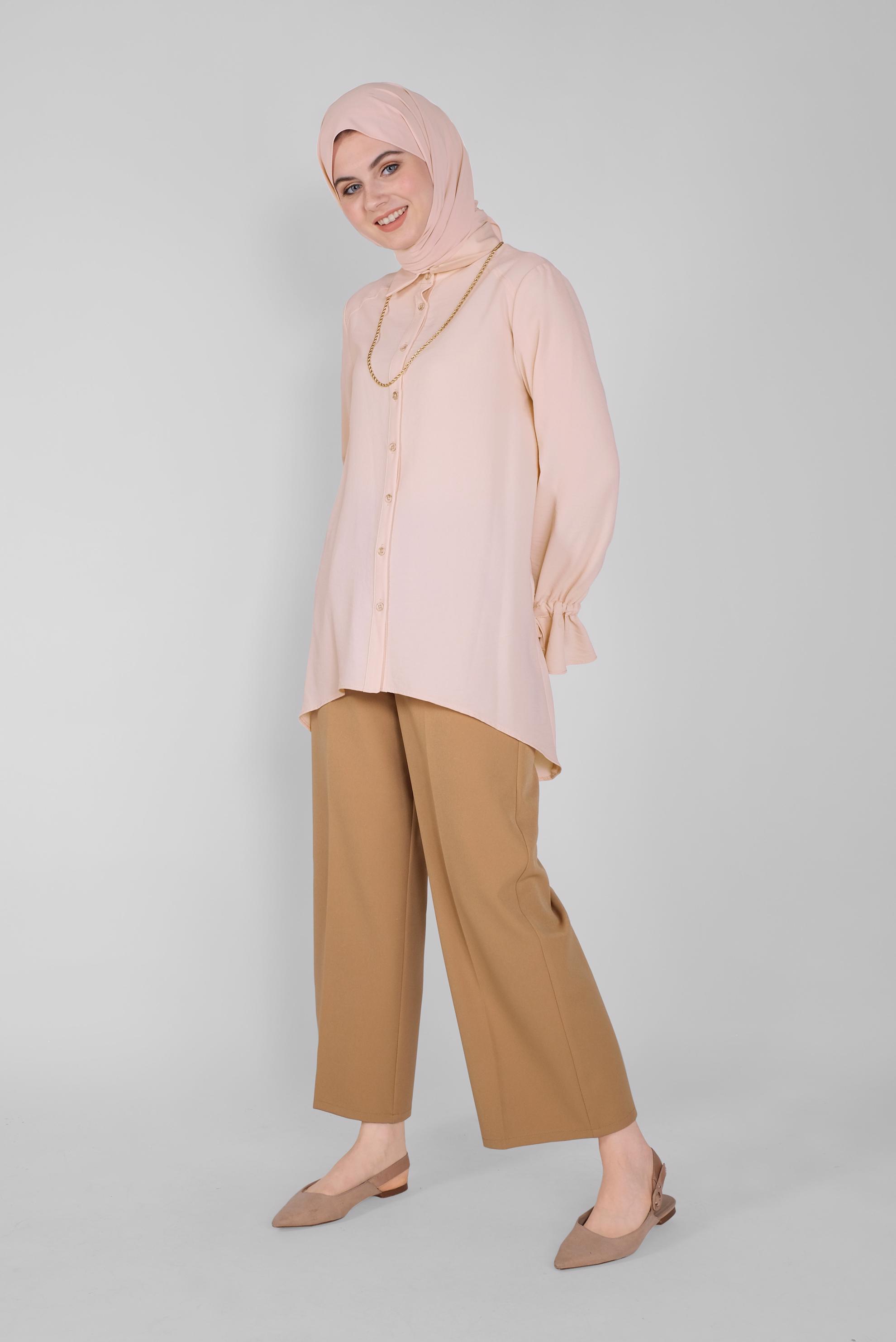 Tesettür giyim EKRU MANŞETLERİ BAĞCIKLI BLUZ  41564 