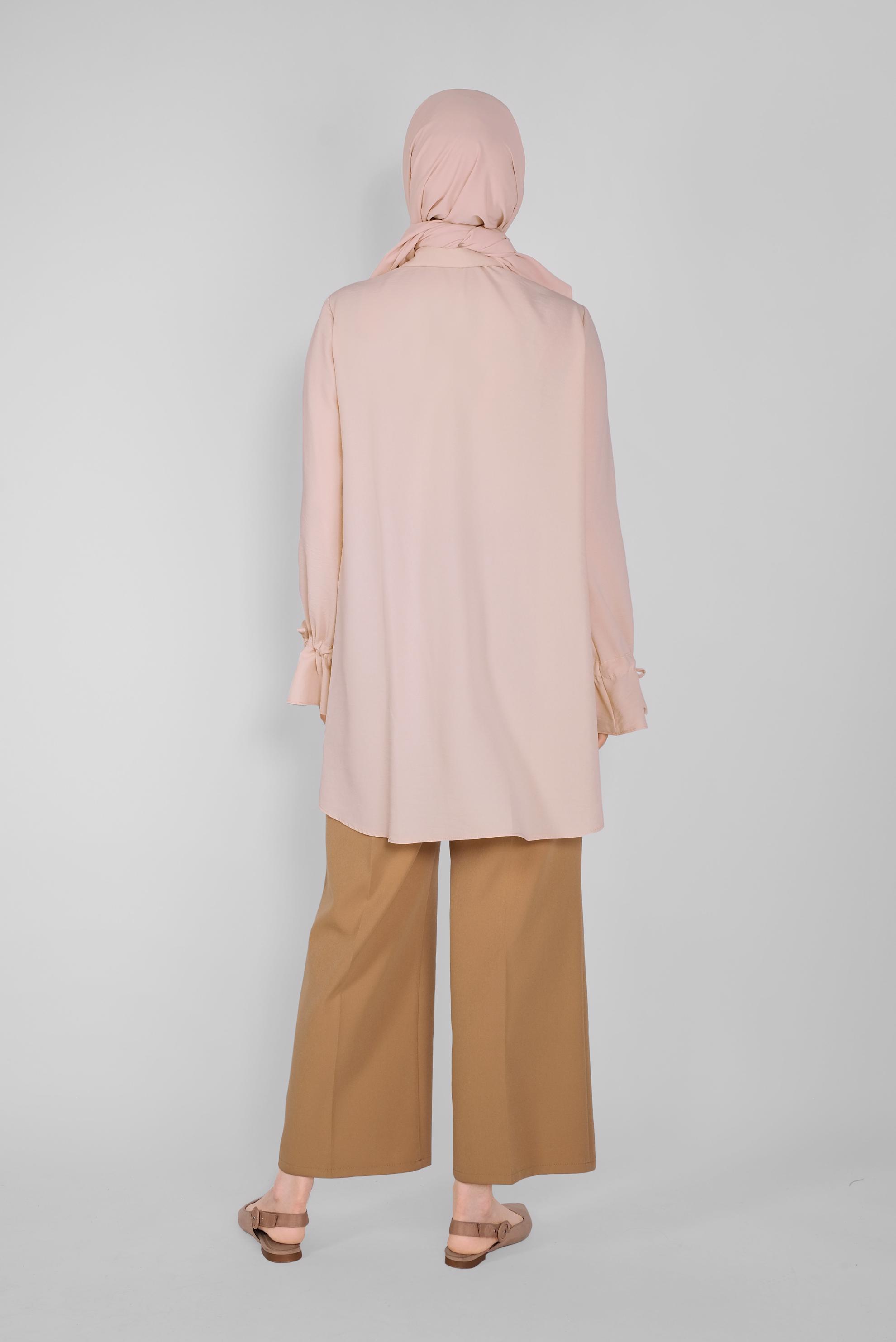 Tesettür giyim EKRU MANŞETLERİ BAĞCIKLI BLUZ  41564 