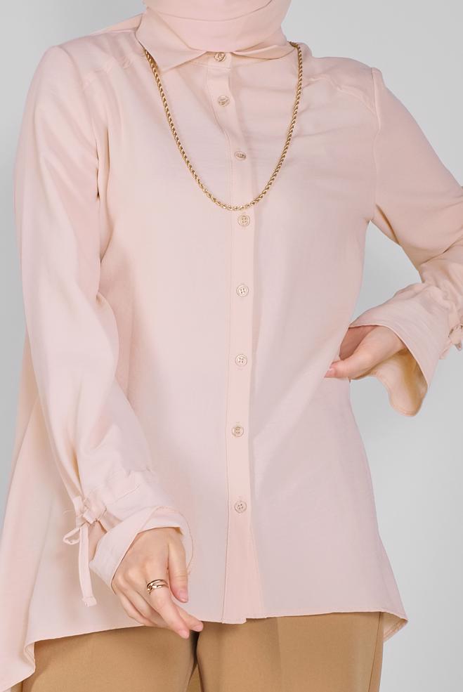 Tesettür giyim EKRU MANŞETLERİ BAĞCIKLI BLUZ  41564  - ALVİNA