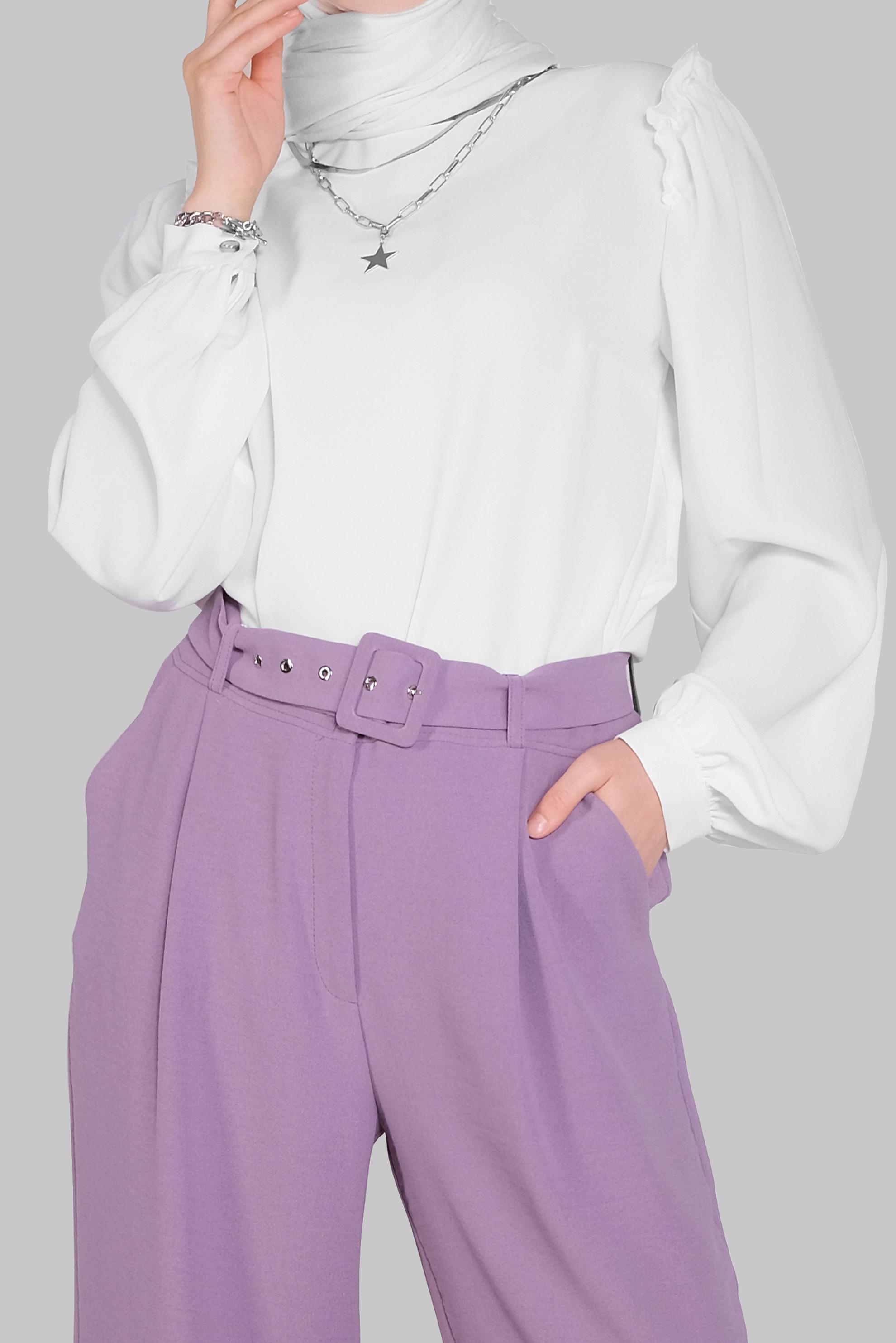 Tesettür giyim BEYAZ OMUZLARI FIRFIR DETAYLI BLUZ 41588 