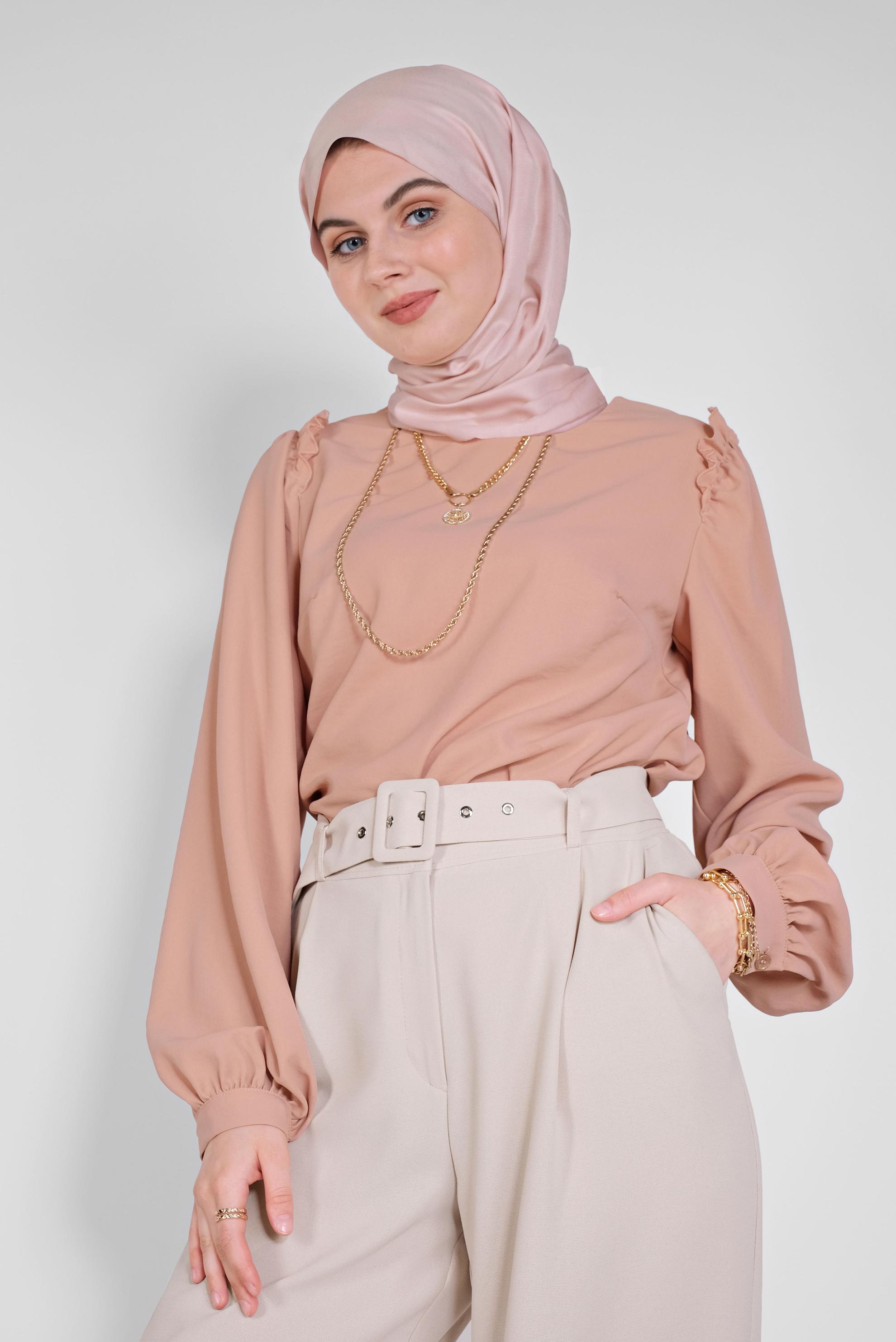 Tesettür giyim PUDRA OMUZLARI FIRFIR DETAYLI BLUZ 41588 