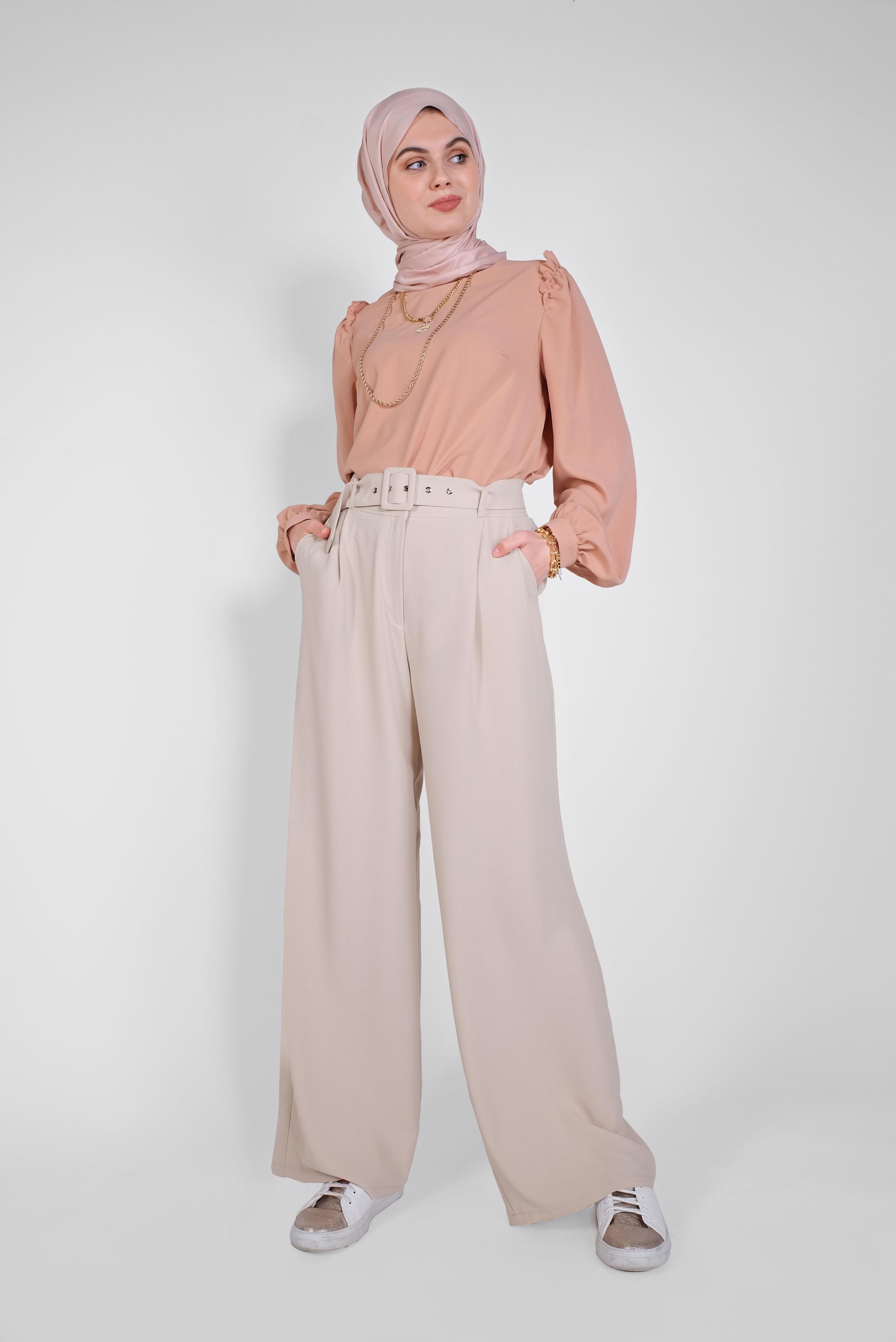 Tesettür giyim PUDRA OMUZLARI FIRFIR DETAYLI BLUZ 41588 