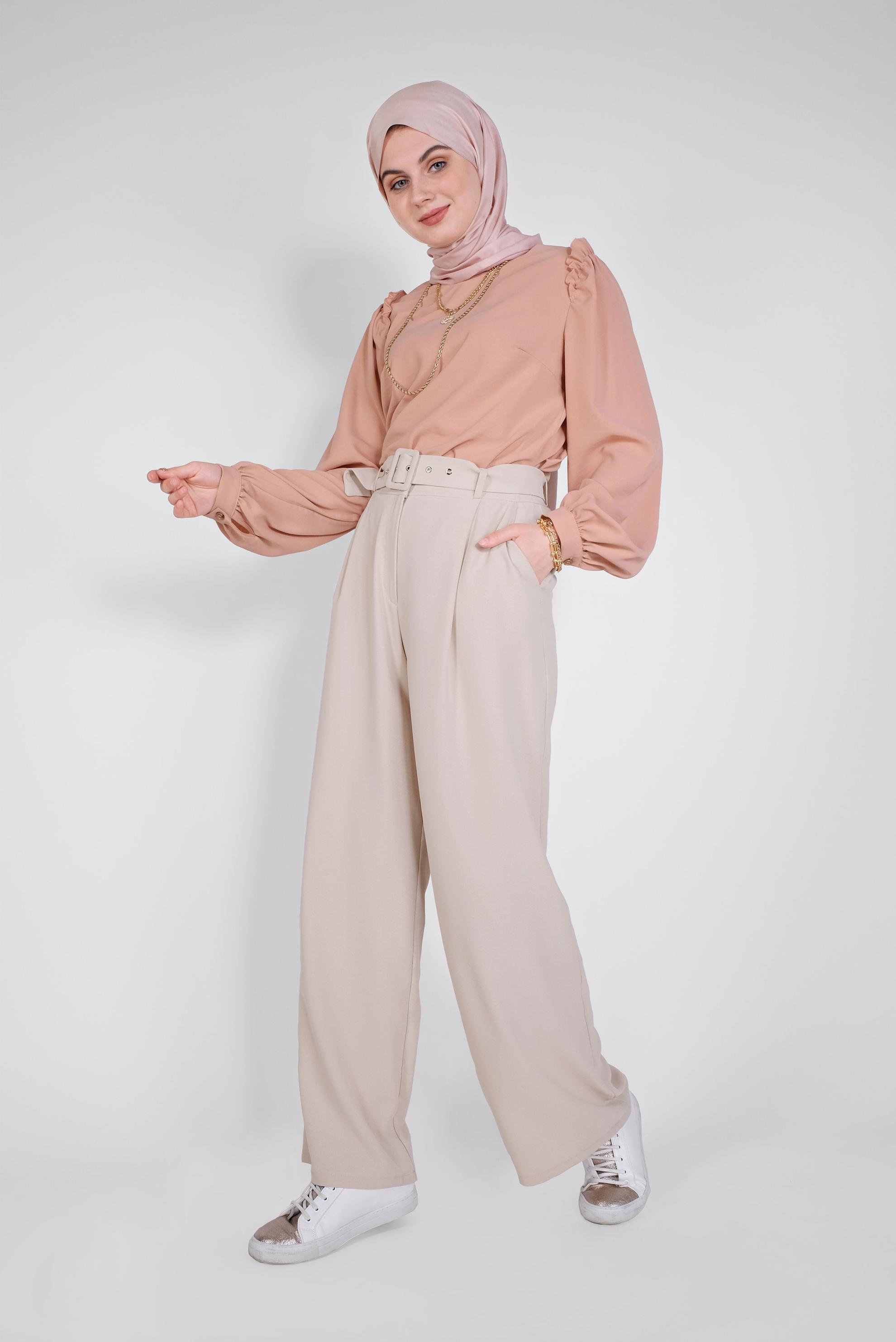 Tesettür giyim PUDRA OMUZLARI FIRFIR DETAYLI BLUZ 41588 