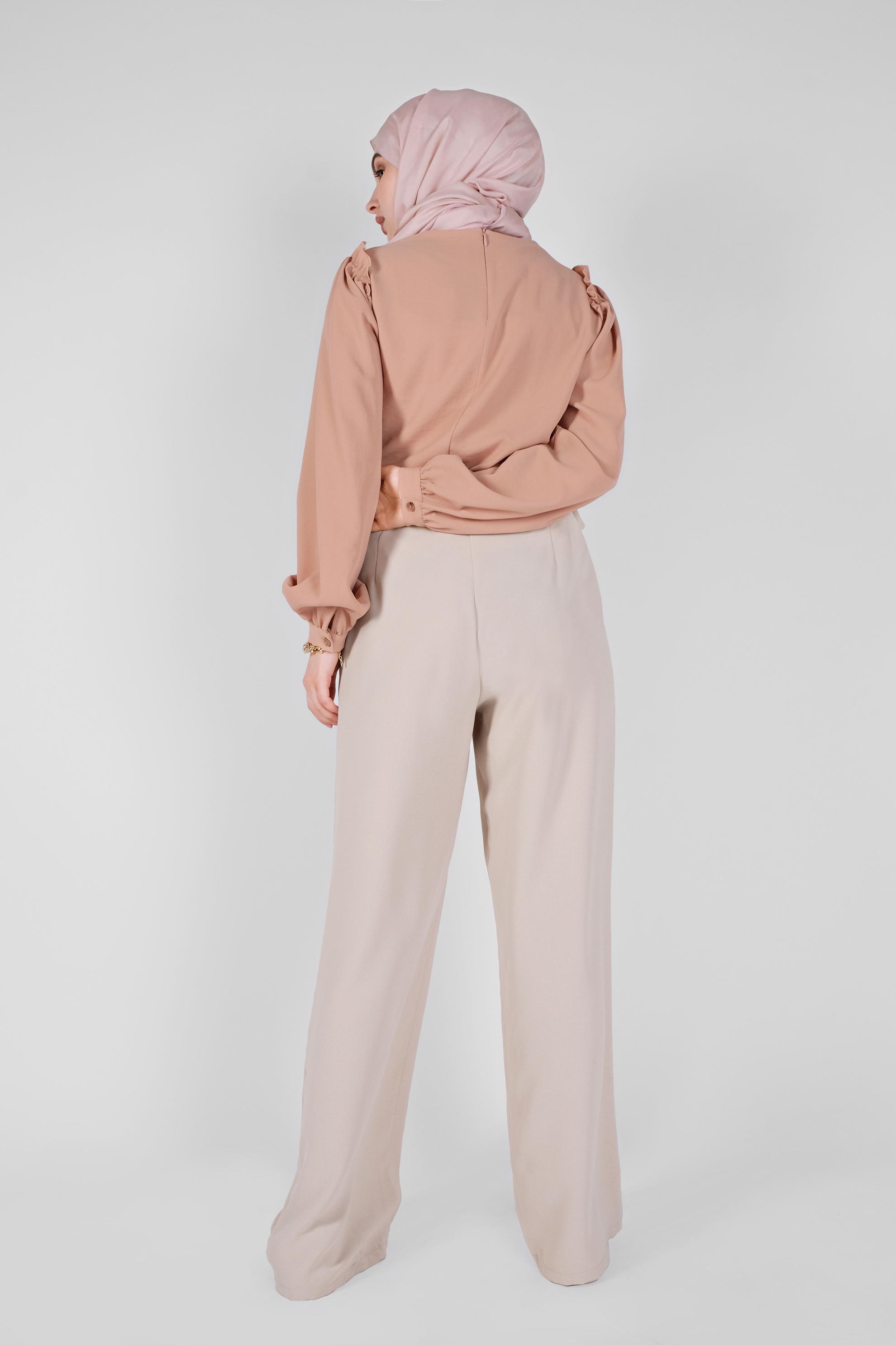 Tesettür giyim PUDRA OMUZLARI FIRFIR DETAYLI BLUZ 41588 