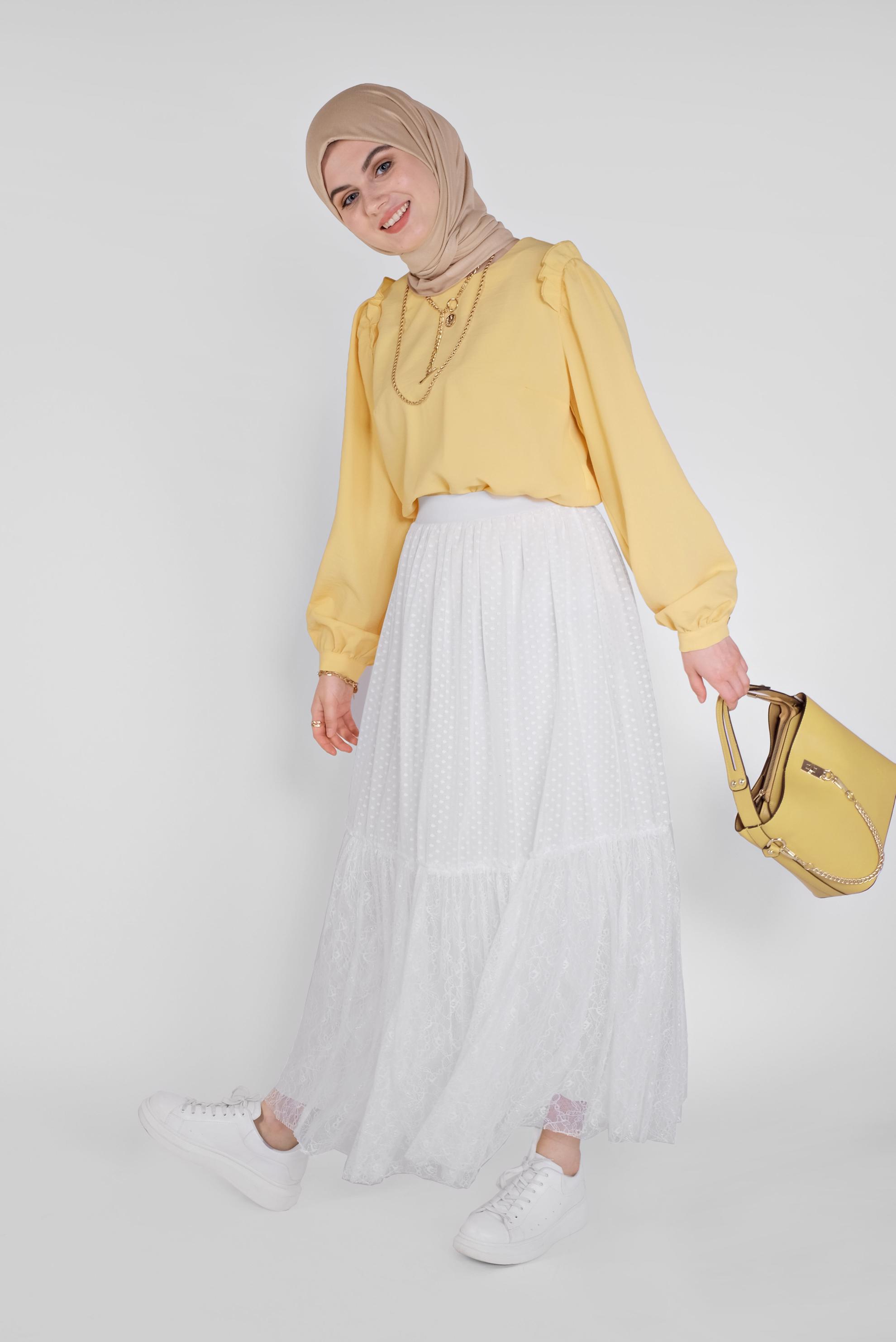 Tesettür giyim SARI OMUZLARI FIRFIR DETAYLI BLUZ 41588 