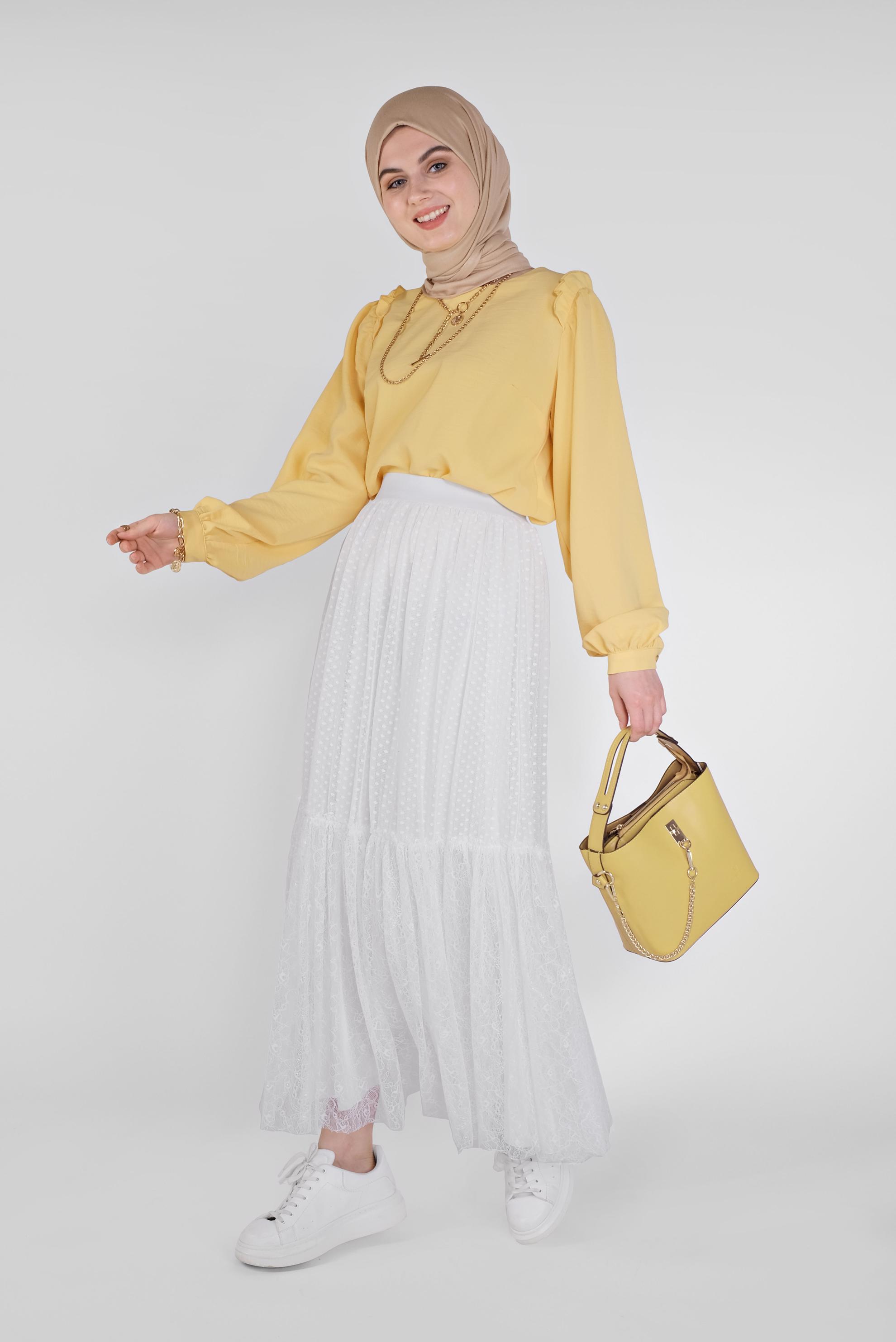 Tesettür giyim SARI OMUZLARI FIRFIR DETAYLI BLUZ 41588 