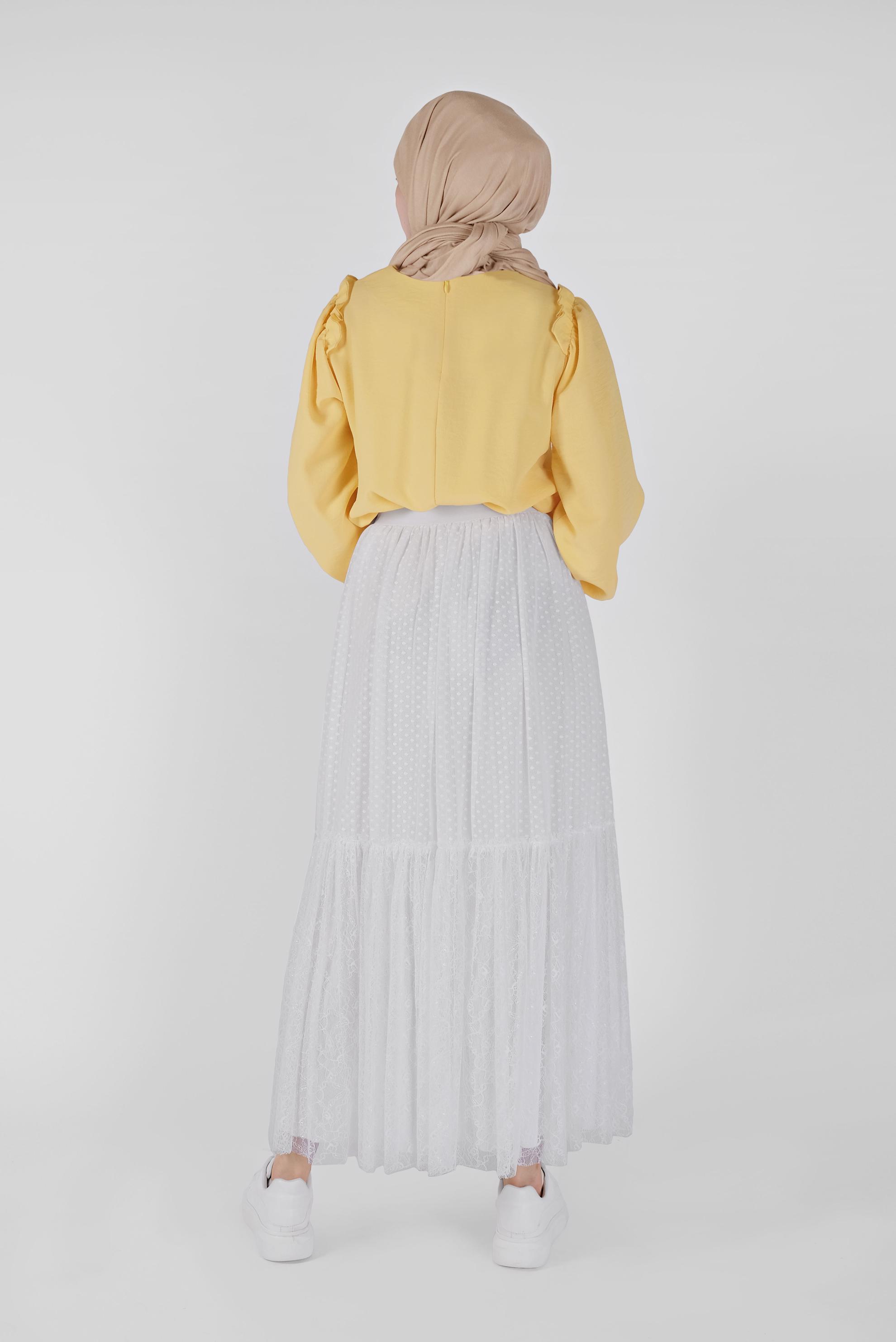 Tesettür giyim SARI OMUZLARI FIRFIR DETAYLI BLUZ 41588 