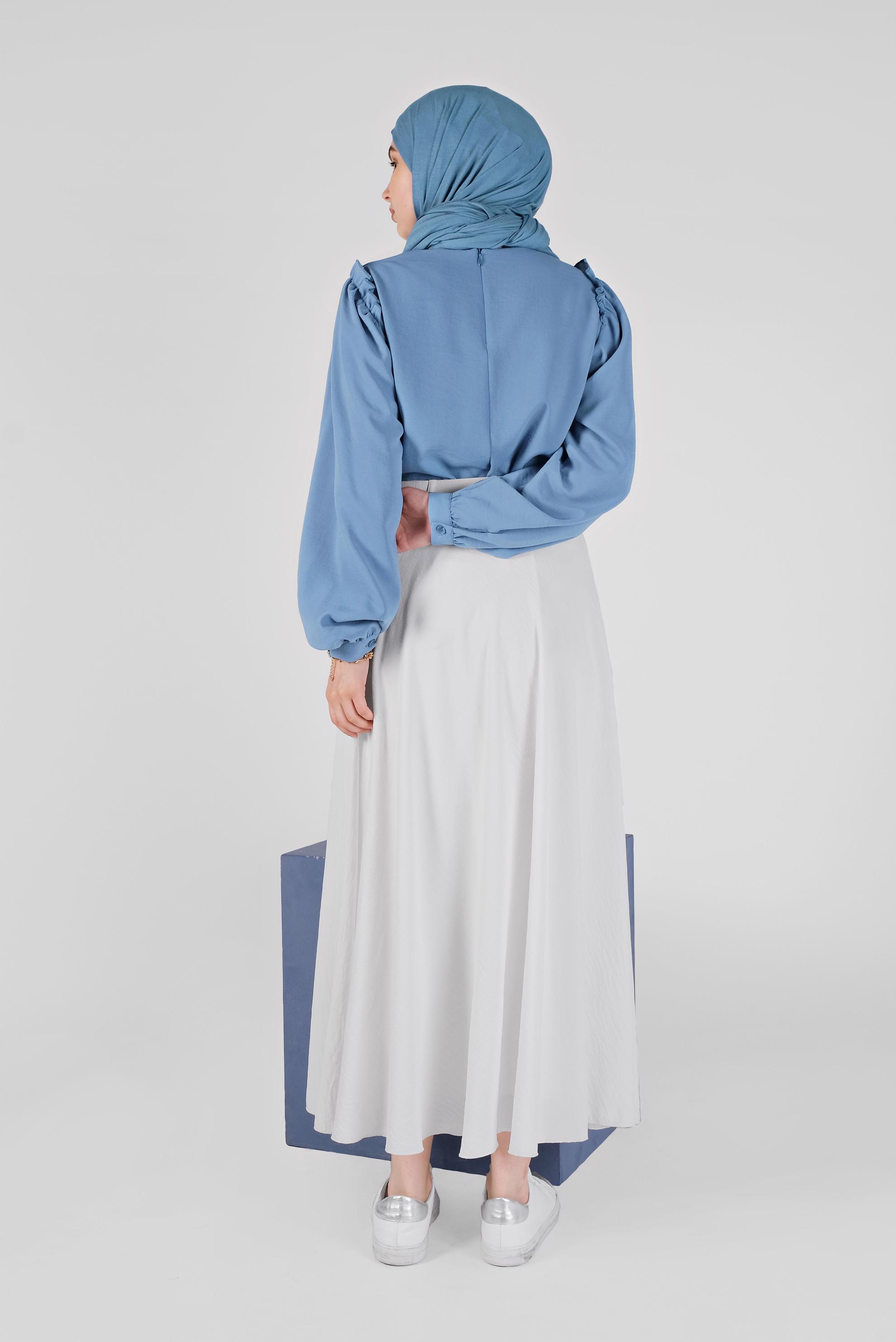 Tesettür giyim MAVİ OMUZLARI FIRFIR DETAYLI BLUZ 41588 