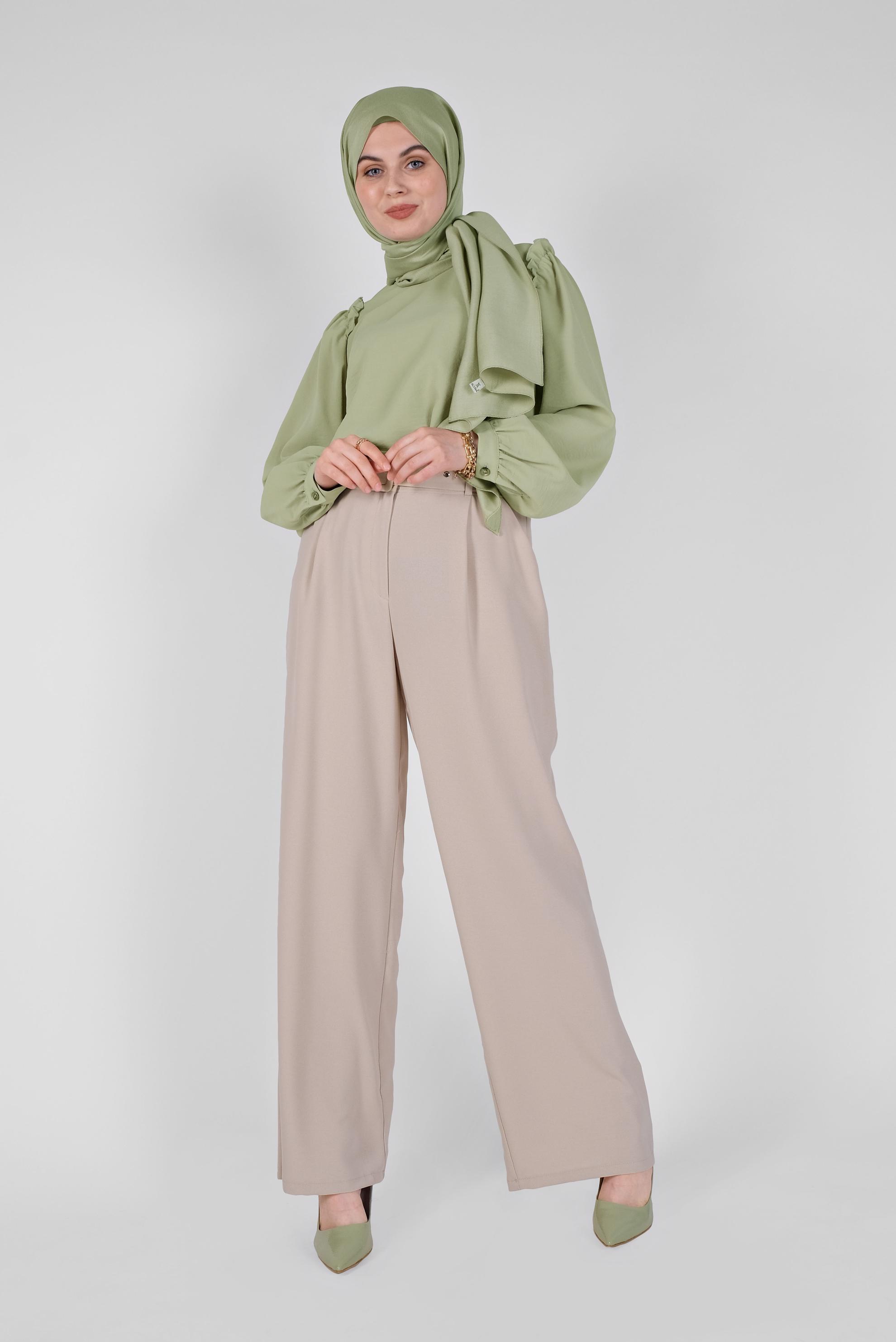 Tesettür giyim YEŞİL OMUZLARI FIRFIR DETAYLI BLUZ 41588 