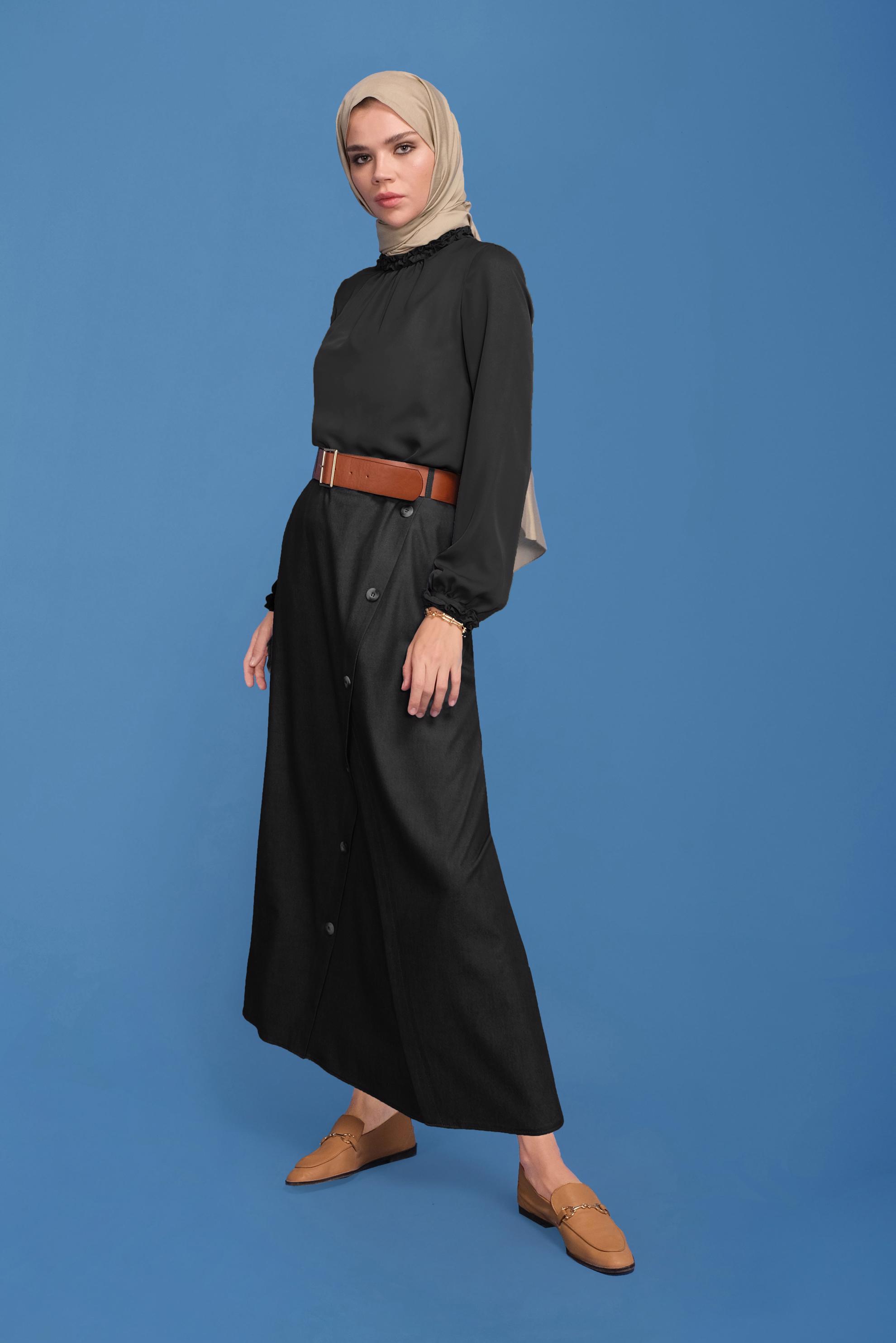 Tesettür giyim SİYAH FIRFIR DETAYLI BLUZ 41589