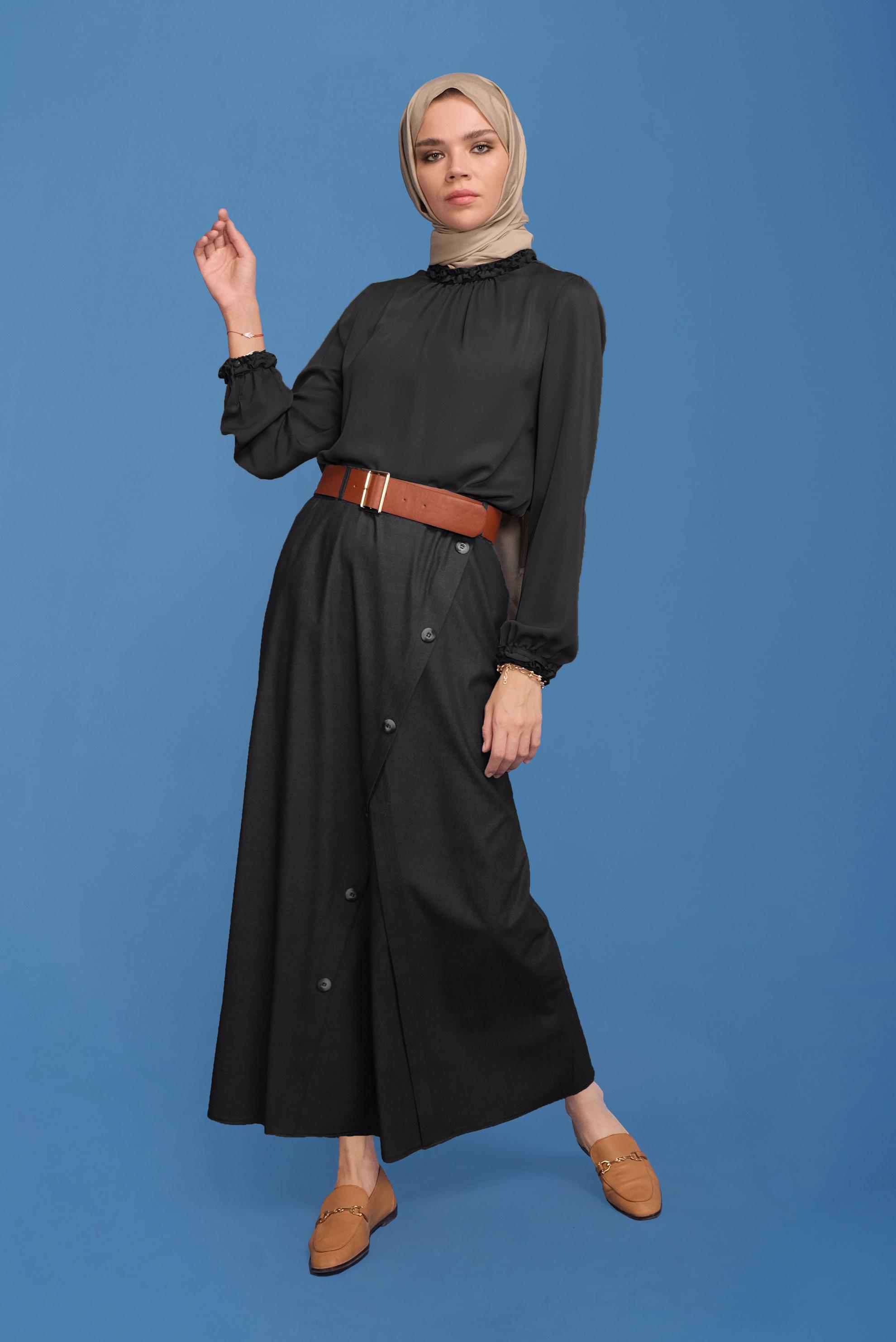 Tesettür giyim SİYAH FIRFIR DETAYLI BLUZ 41589