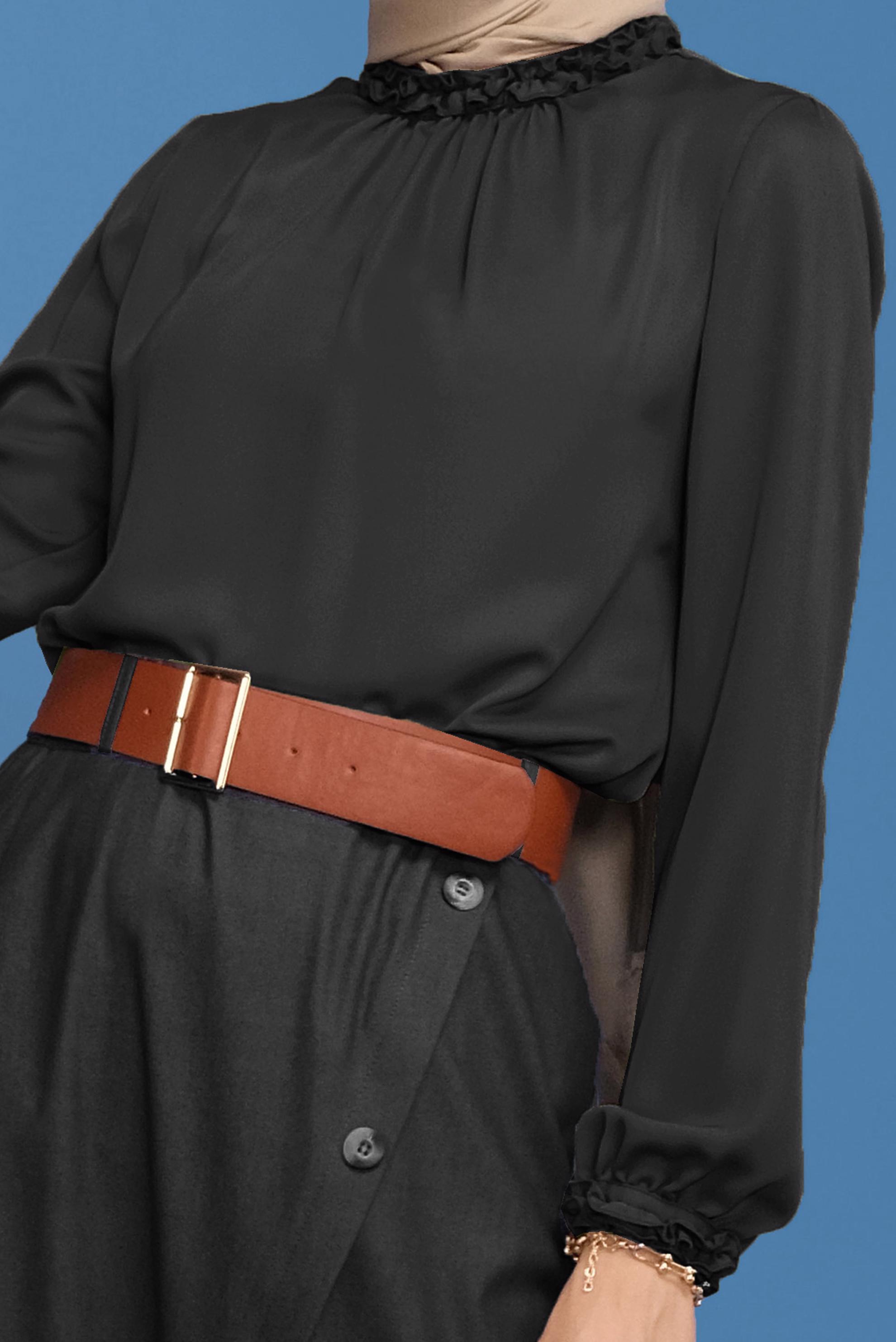 Tesettür giyim SİYAH FIRFIR DETAYLI BLUZ 41589