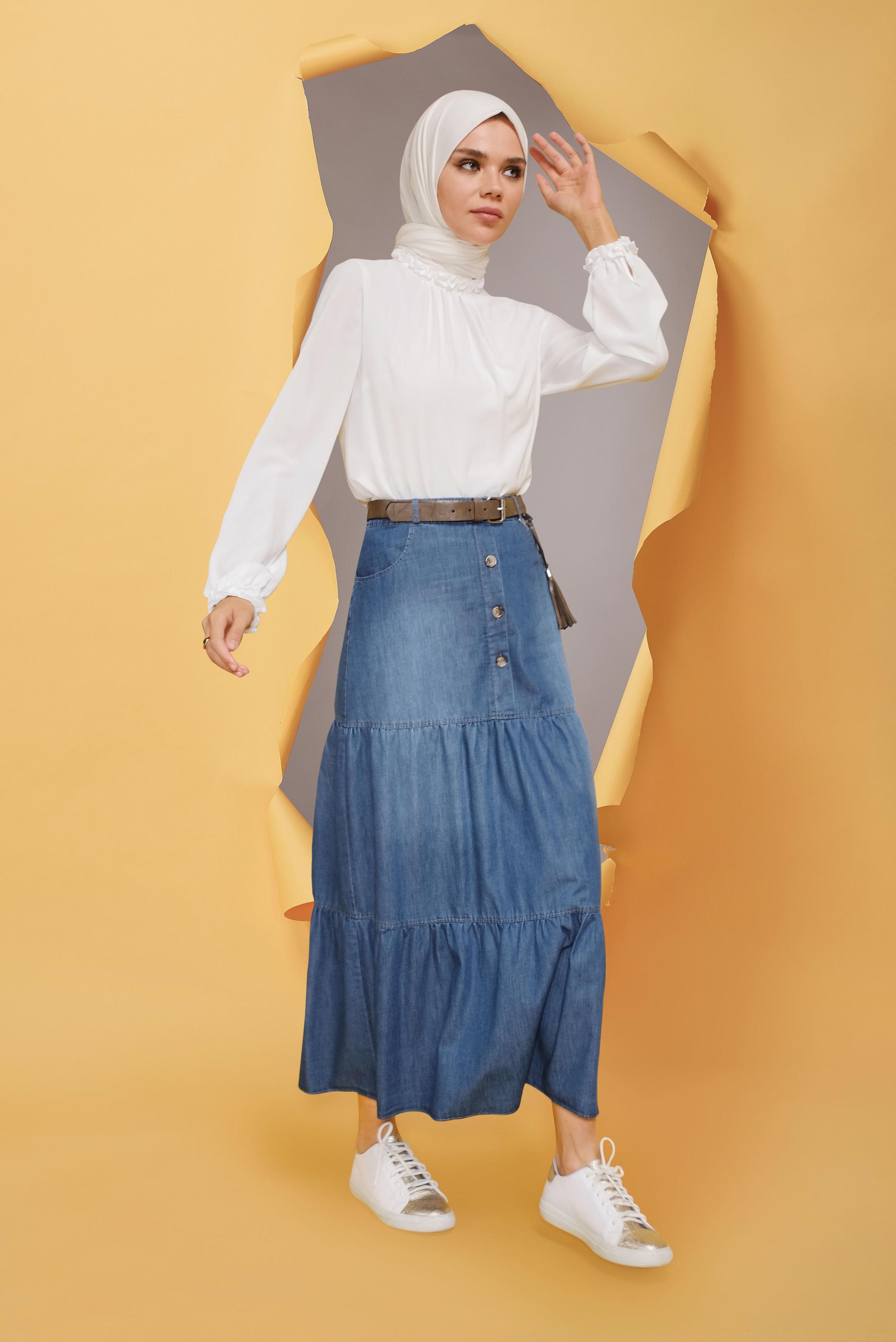 Tesettür giyim BEYAZ FIRFIR DETAYLI BLUZ 41589