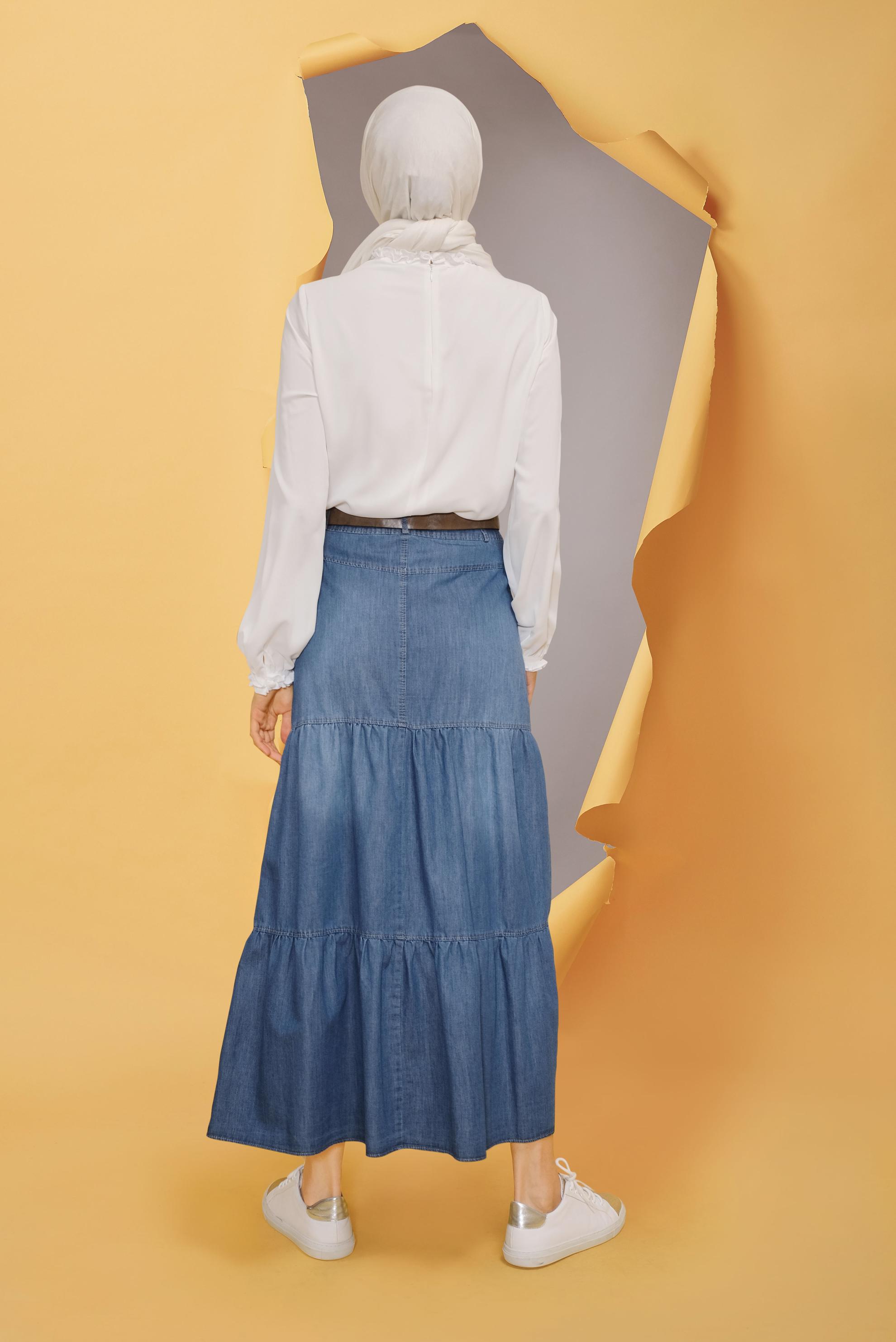 Tesettür giyim BEYAZ FIRFIR DETAYLI BLUZ 41589