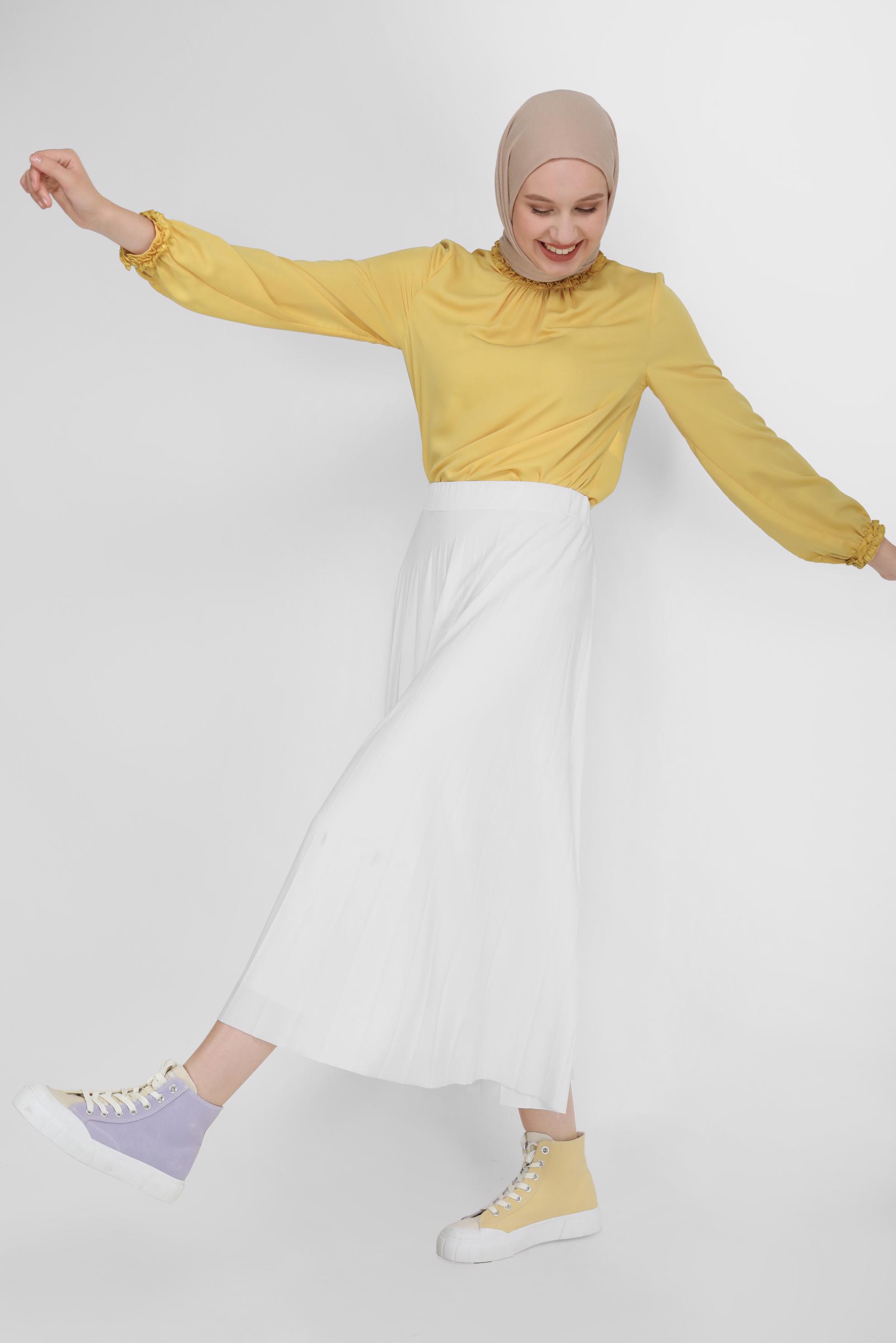 Tesettür giyim SARI FIRFIR DETAYLI BLUZ 41589