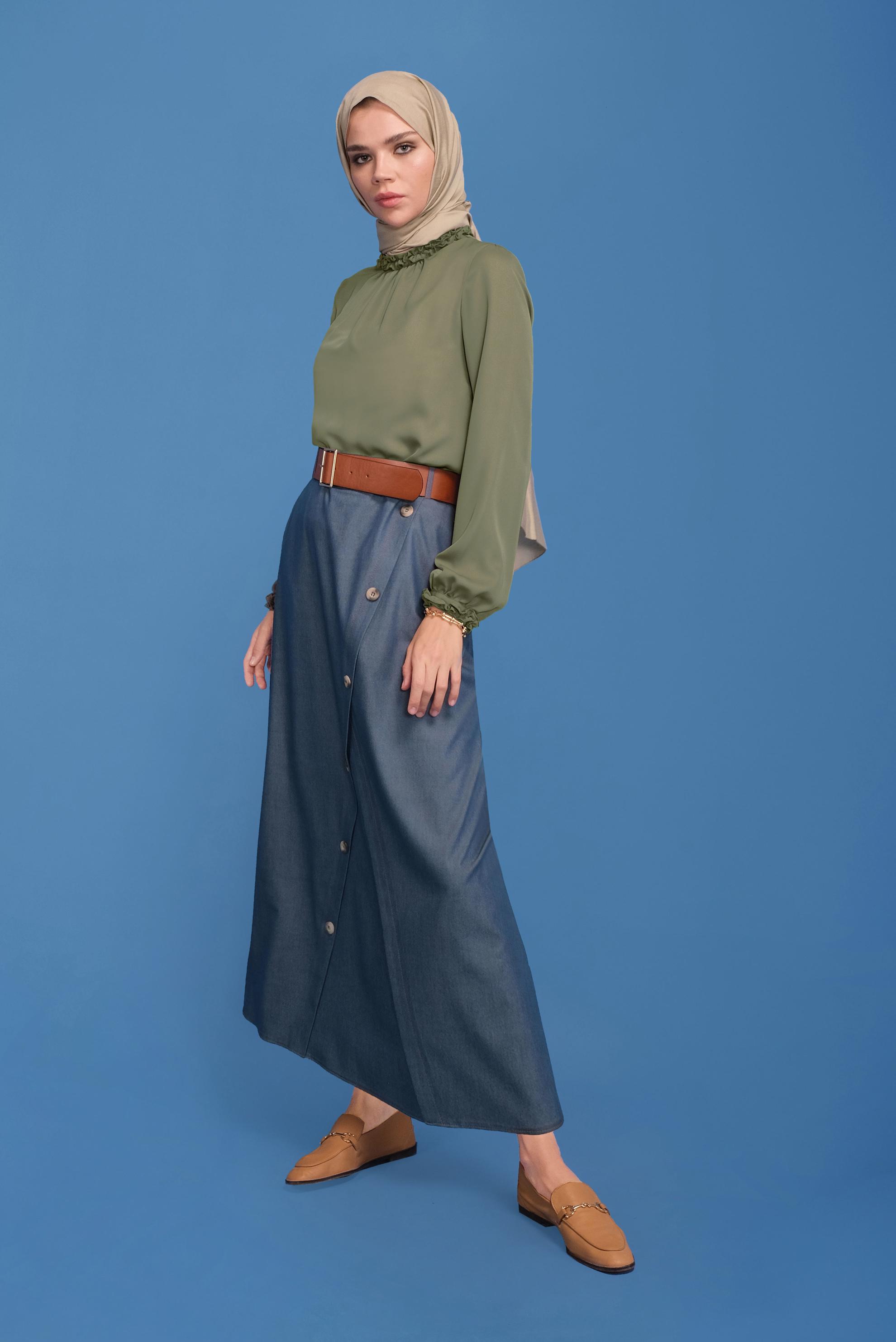 Tesettür giyim HAKİ FIRFIR DETAYLI BLUZ 41589