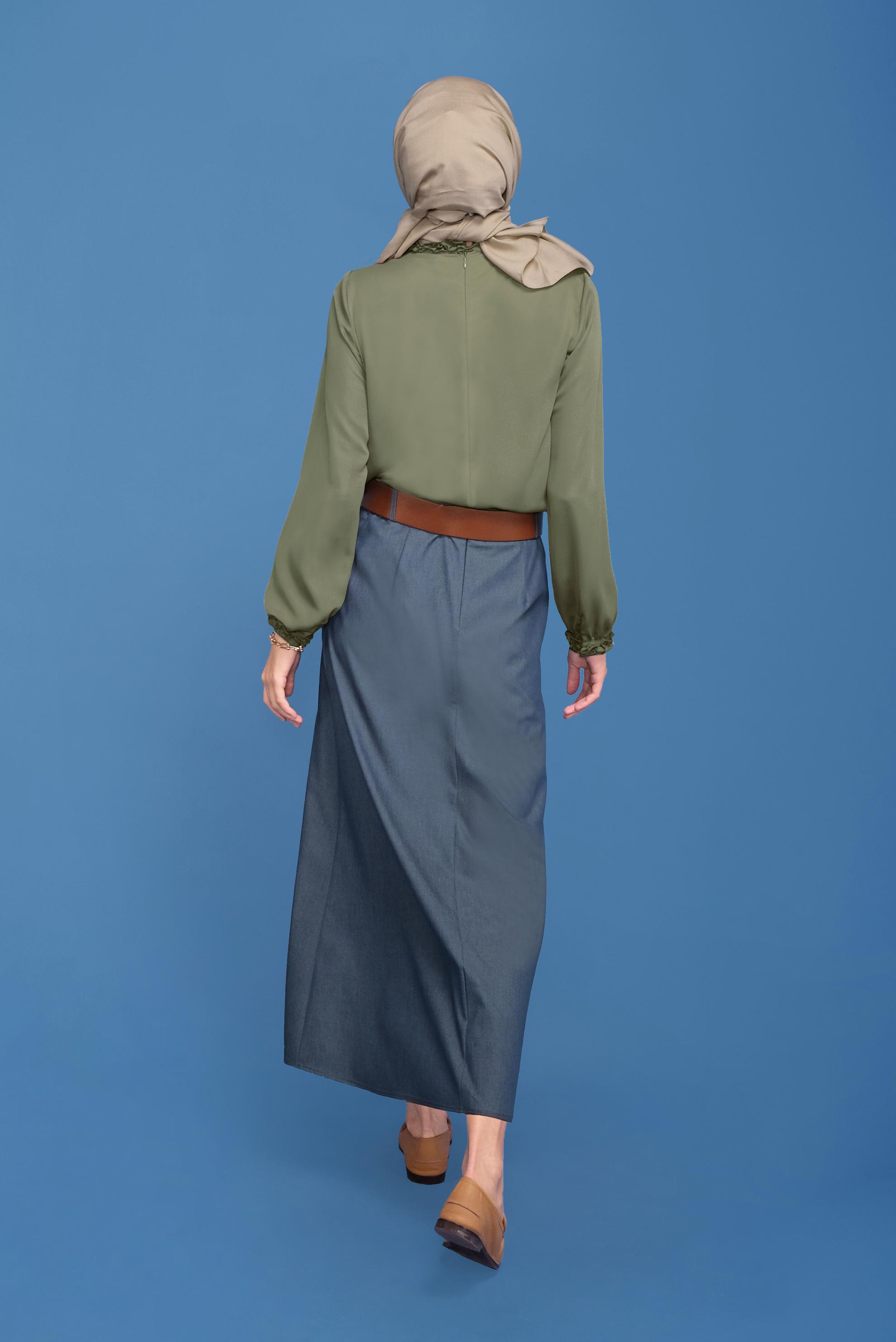 Tesettür giyim HAKİ FIRFIR DETAYLI BLUZ 41589