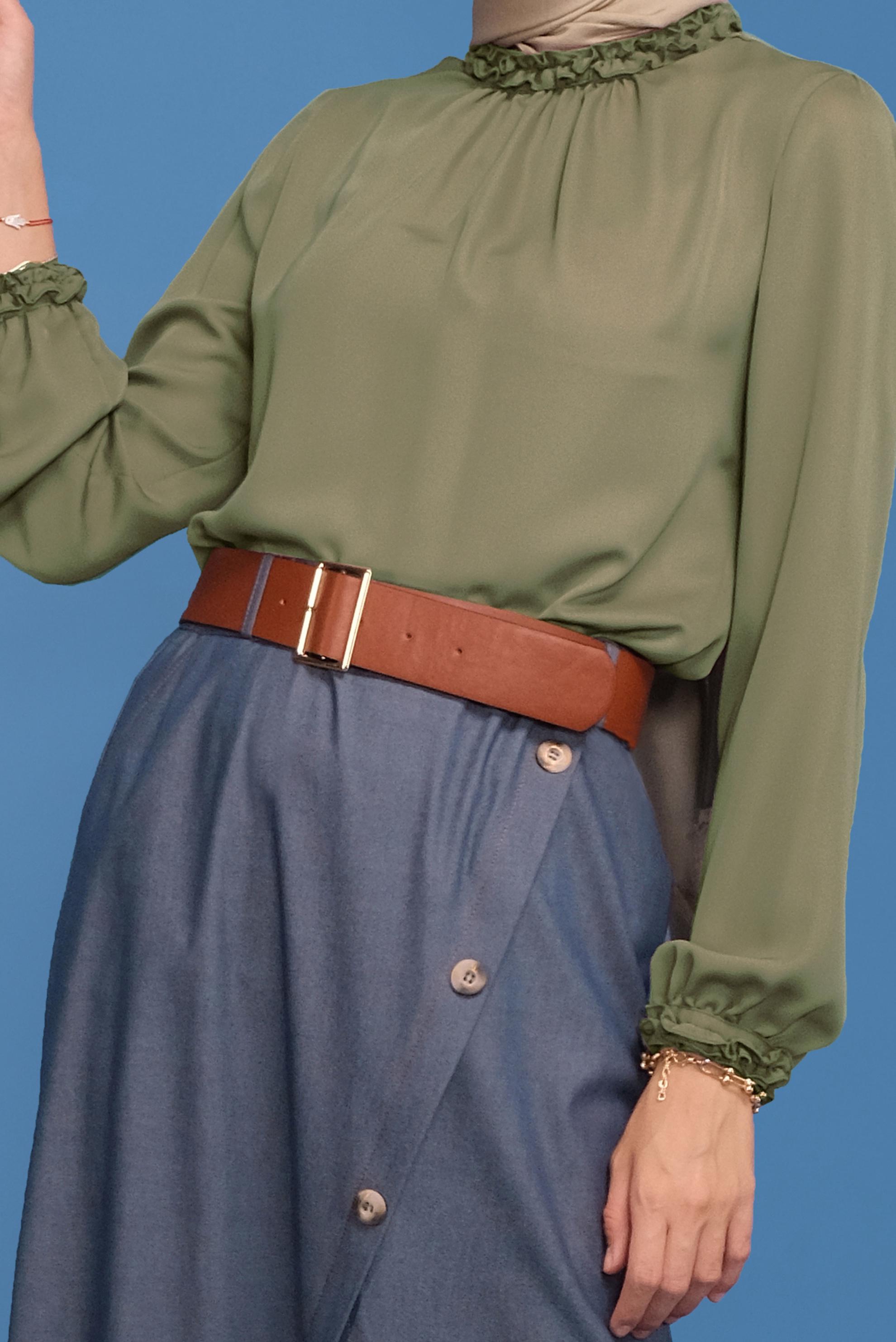 Tesettür giyim HAKİ FIRFIR DETAYLI BLUZ 41589