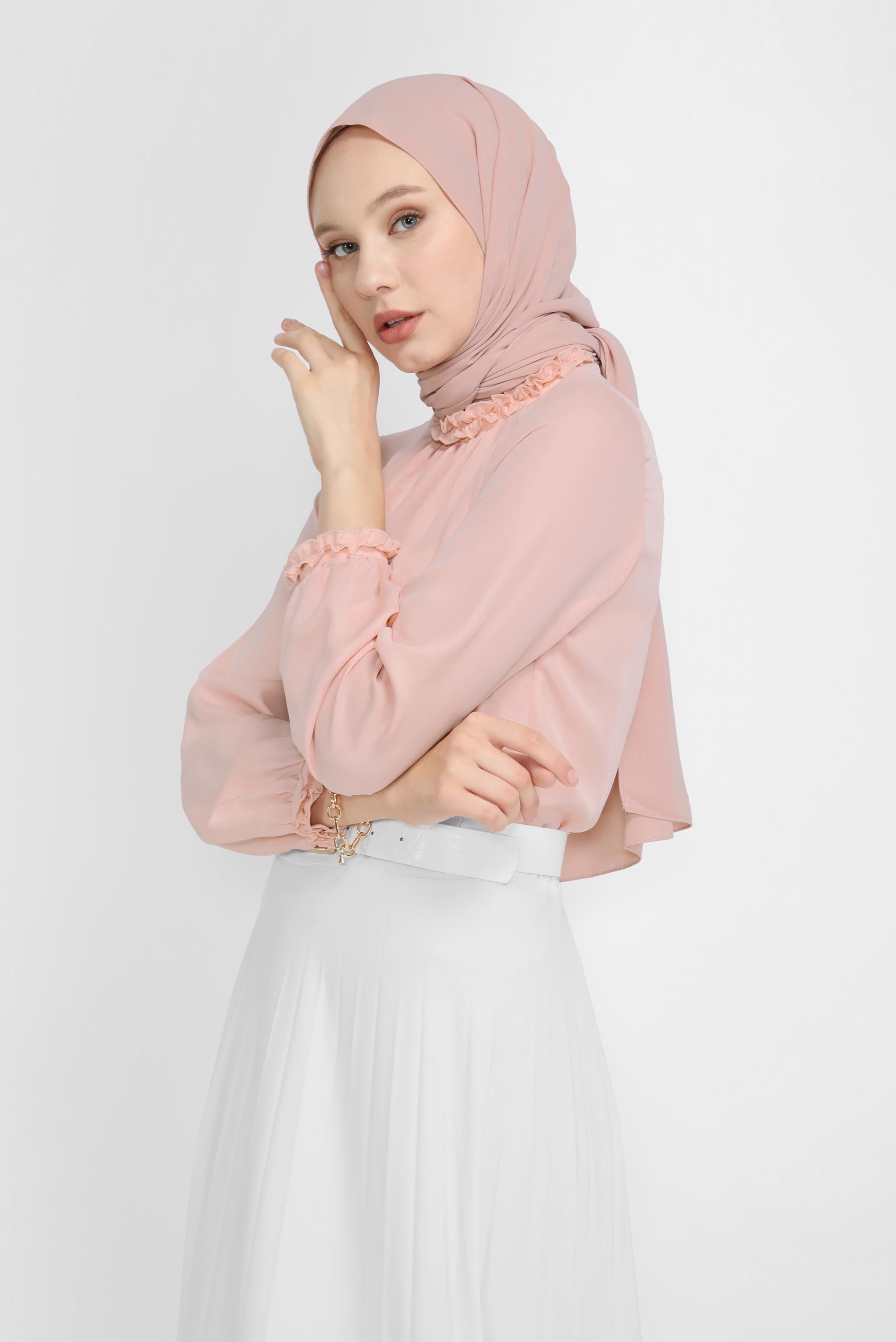 Tesettür giyim PUDRA FIRFIR DETAYLI BLUZ 41589