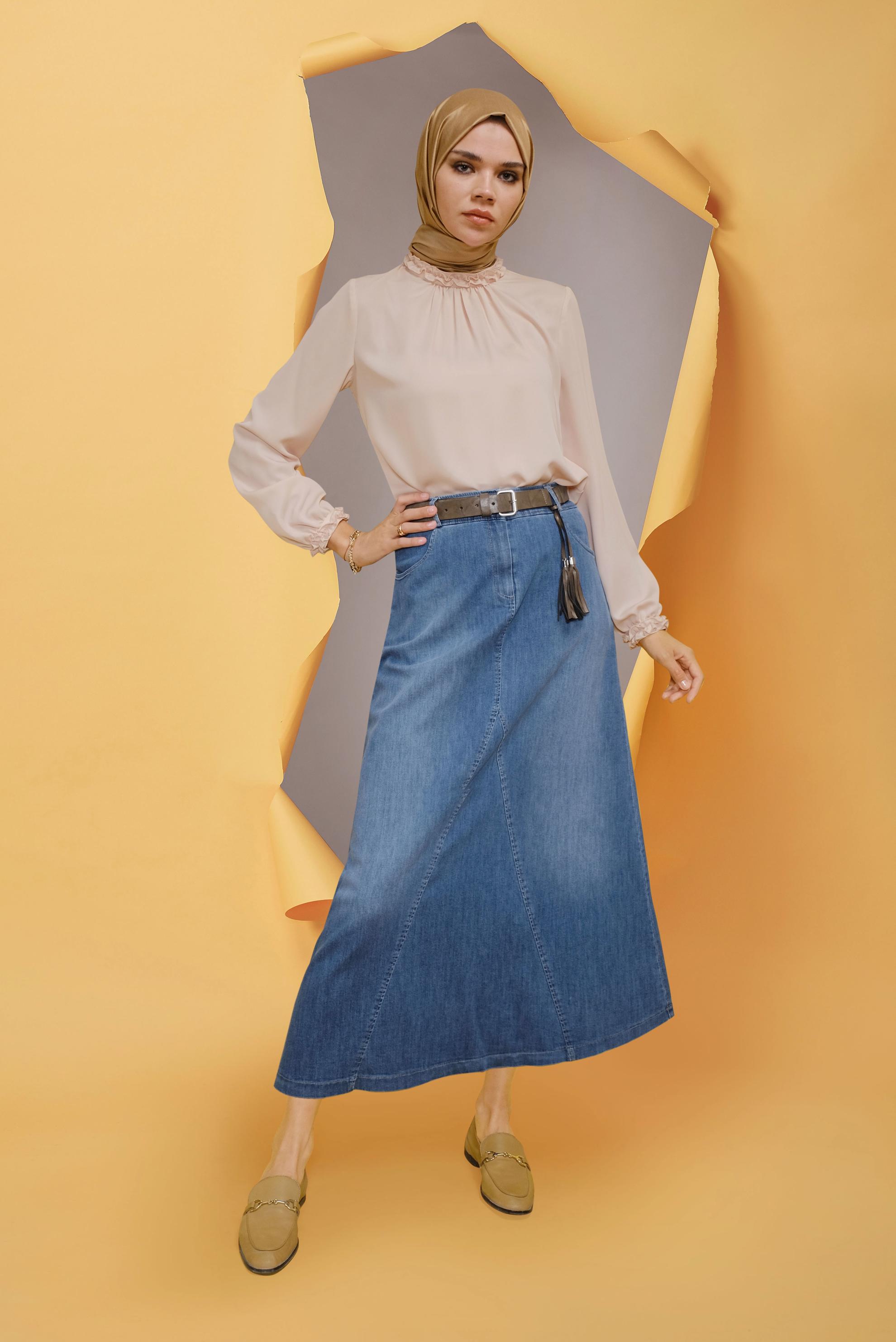 Tesettür giyim BEJ FIRFIR DETAYLI BLUZ 41589