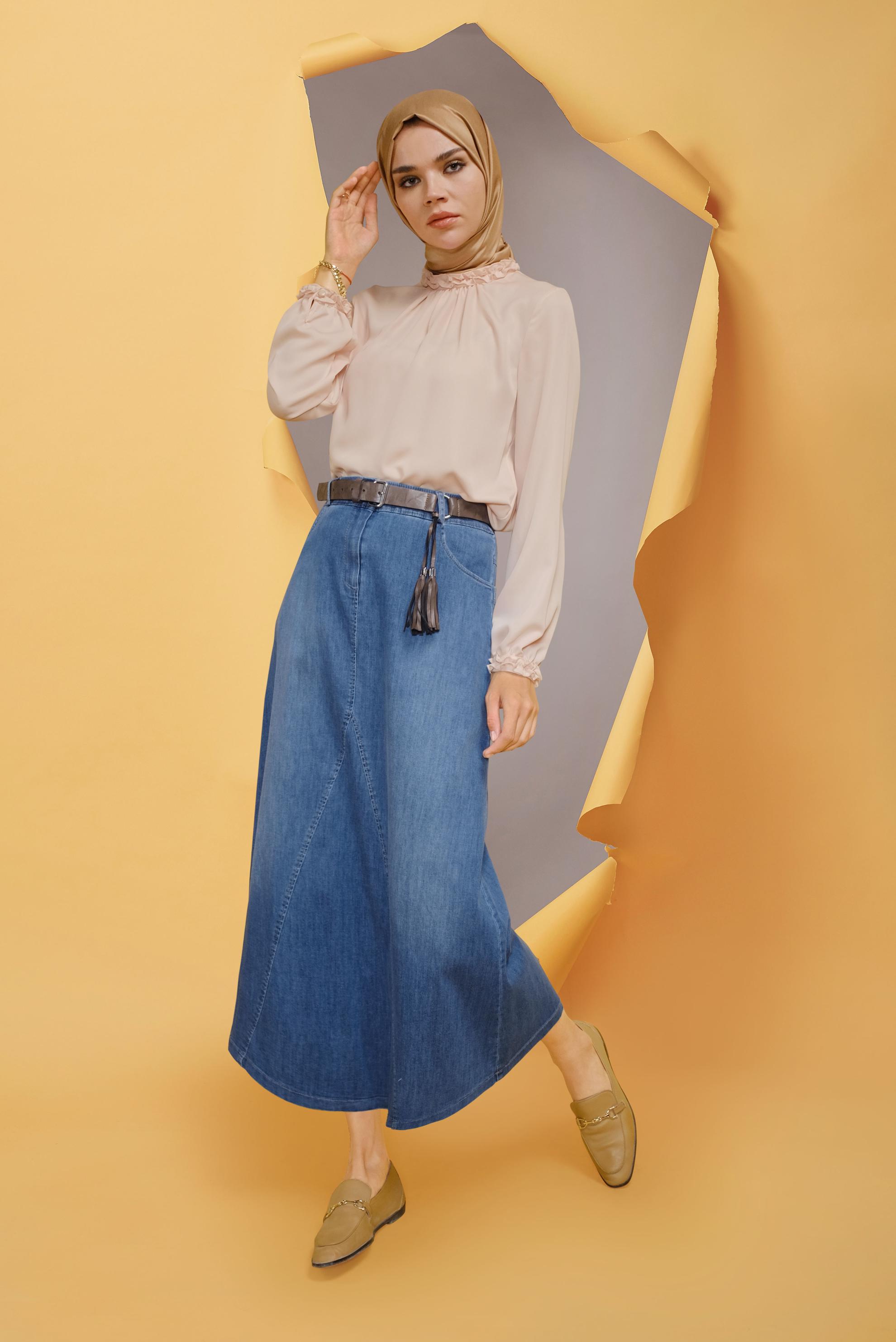 Tesettür giyim BEJ FIRFIR DETAYLI BLUZ 41589