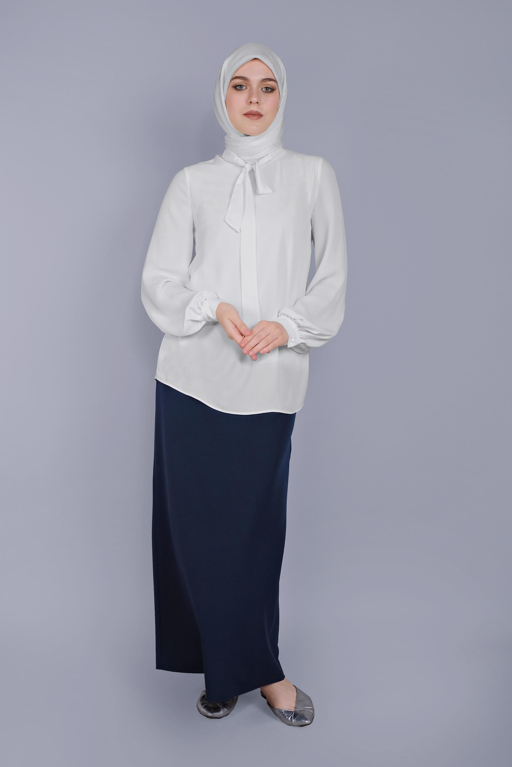 Tesettür giyim BEYAZ FİYONK YAKA BLUZ 41609 