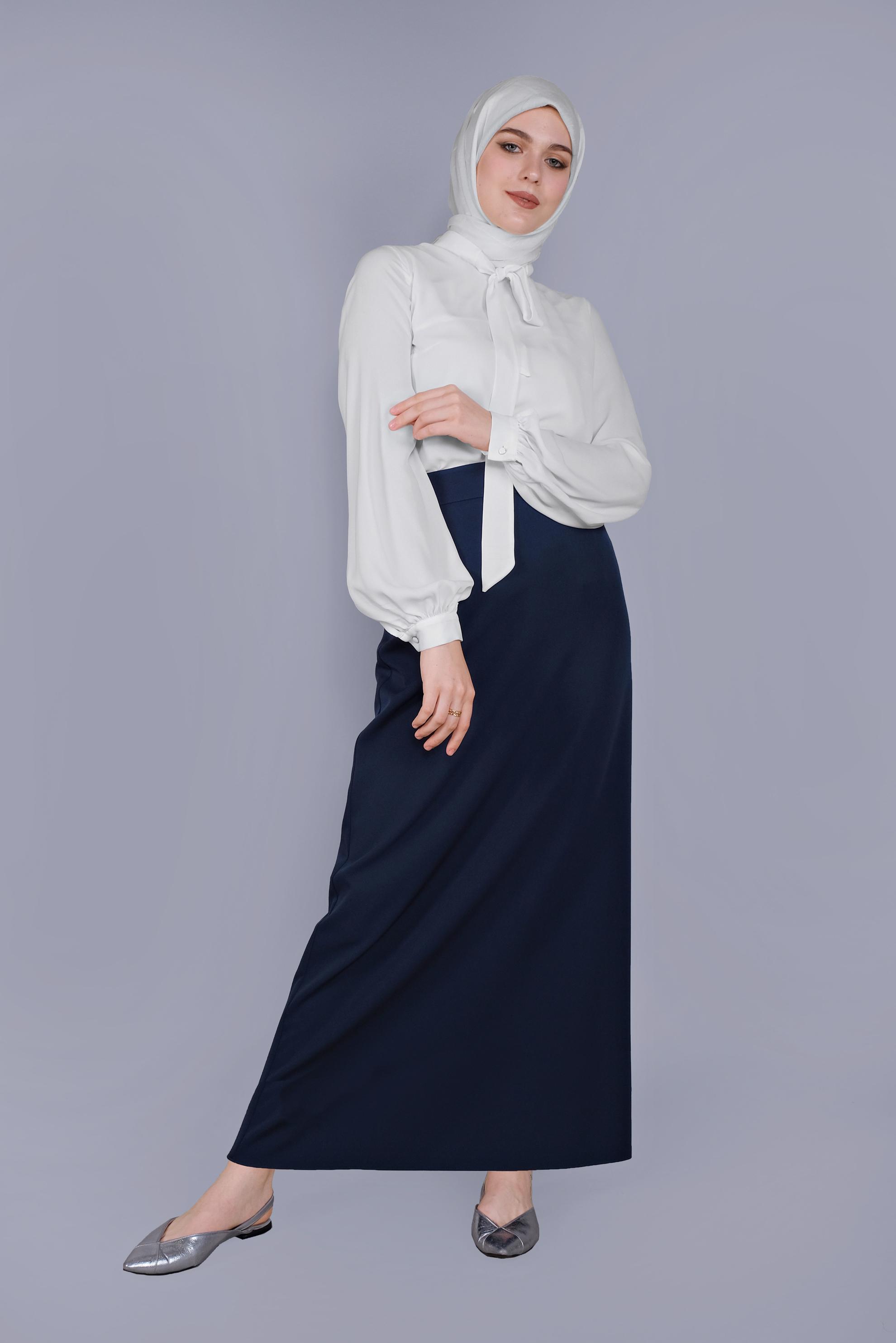 Tesettür giyim BEYAZ FİYONK YAKA BLUZ 41609 