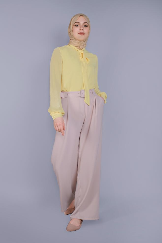 Tesettür giyim SARI FİYONK YAKA BLUZ 41609  - ALVİNA