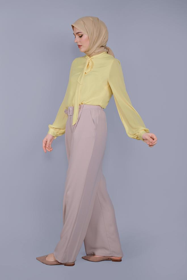 Tesettür giyim SARI FİYONK YAKA BLUZ 41609  - ALVİNA