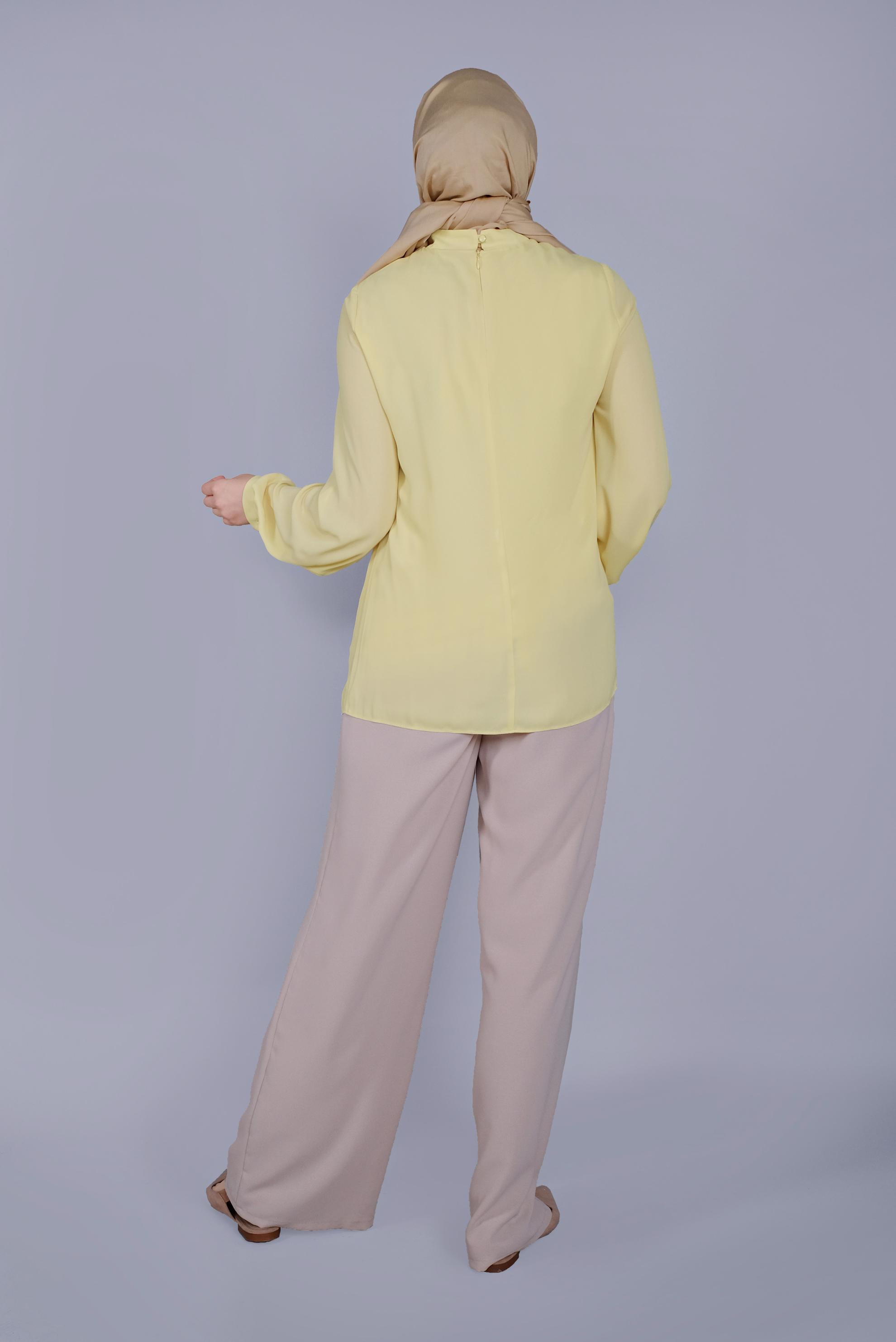 Tesettür giyim SARI FİYONK YAKA BLUZ 41609 