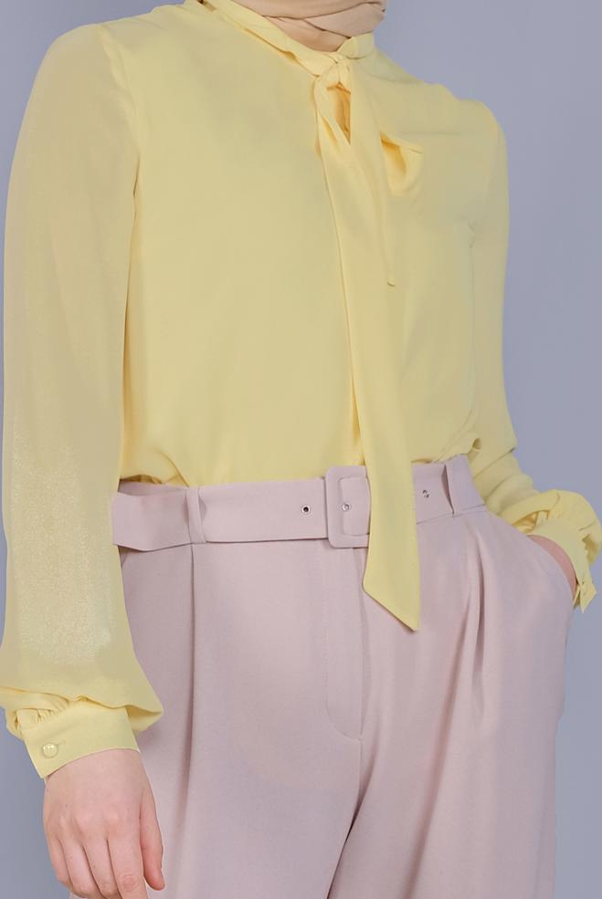 Tesettür giyim SARI FİYONK YAKA BLUZ 41609  - ALVİNA