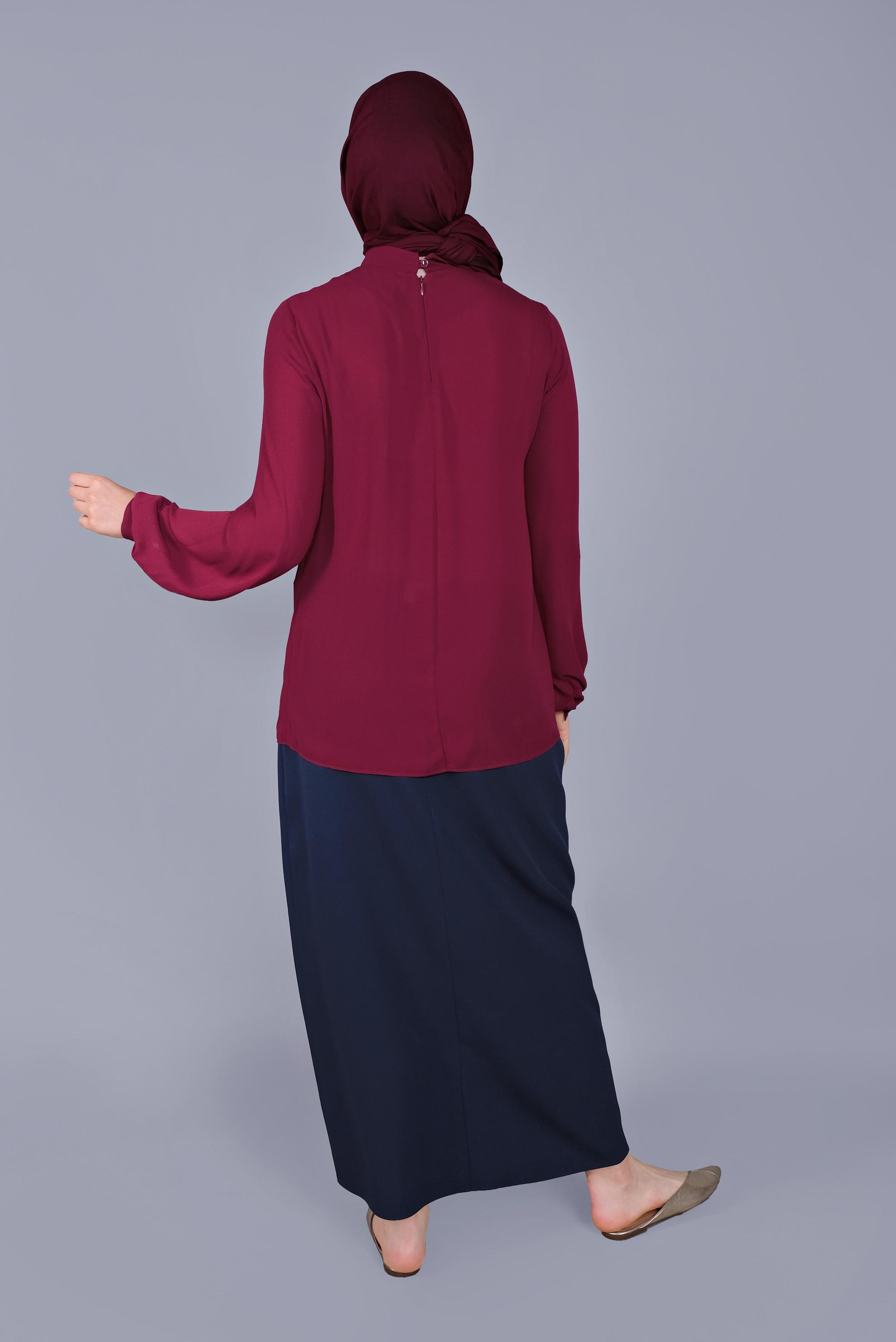 Tesettür giyim BORDO FİYONK YAKA BLUZ 41609 