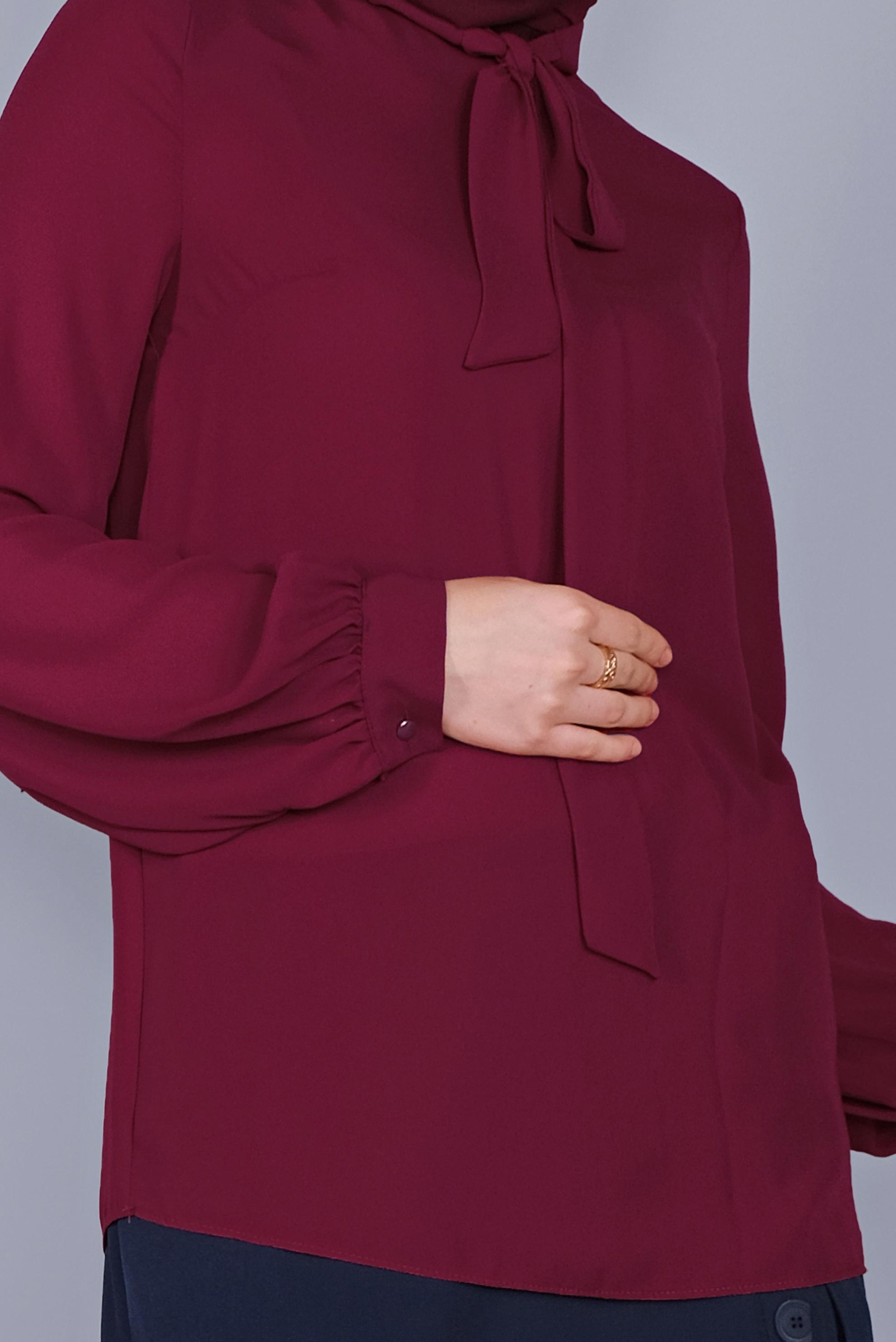 Tesettür giyim BORDO FİYONK YAKA BLUZ 41609 