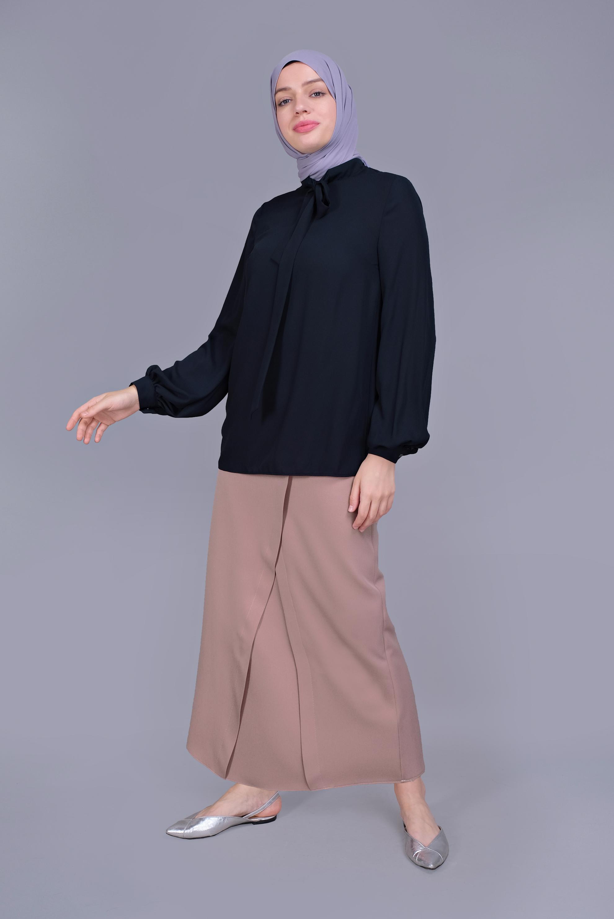 Tesettür giyim LACİVERT FİYONK YAKA BLUZ 41609 