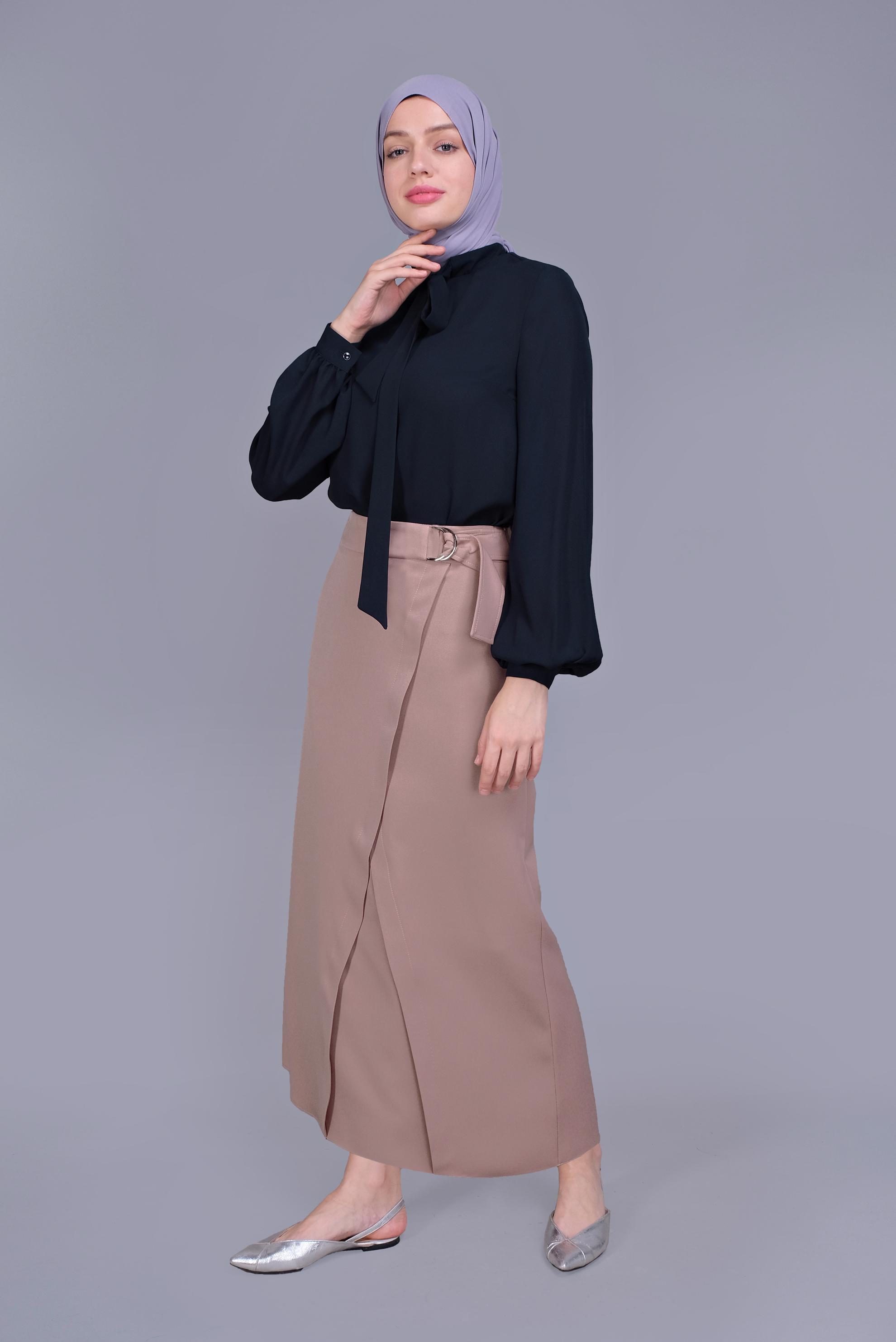 Tesettür giyim LACİVERT FİYONK YAKA BLUZ 41609 