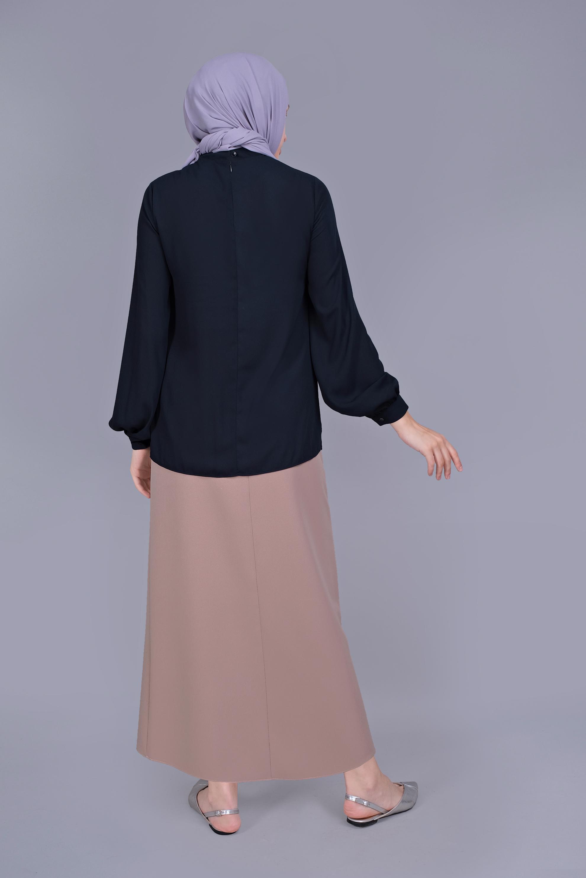 Tesettür giyim LACİVERT FİYONK YAKA BLUZ 41609 