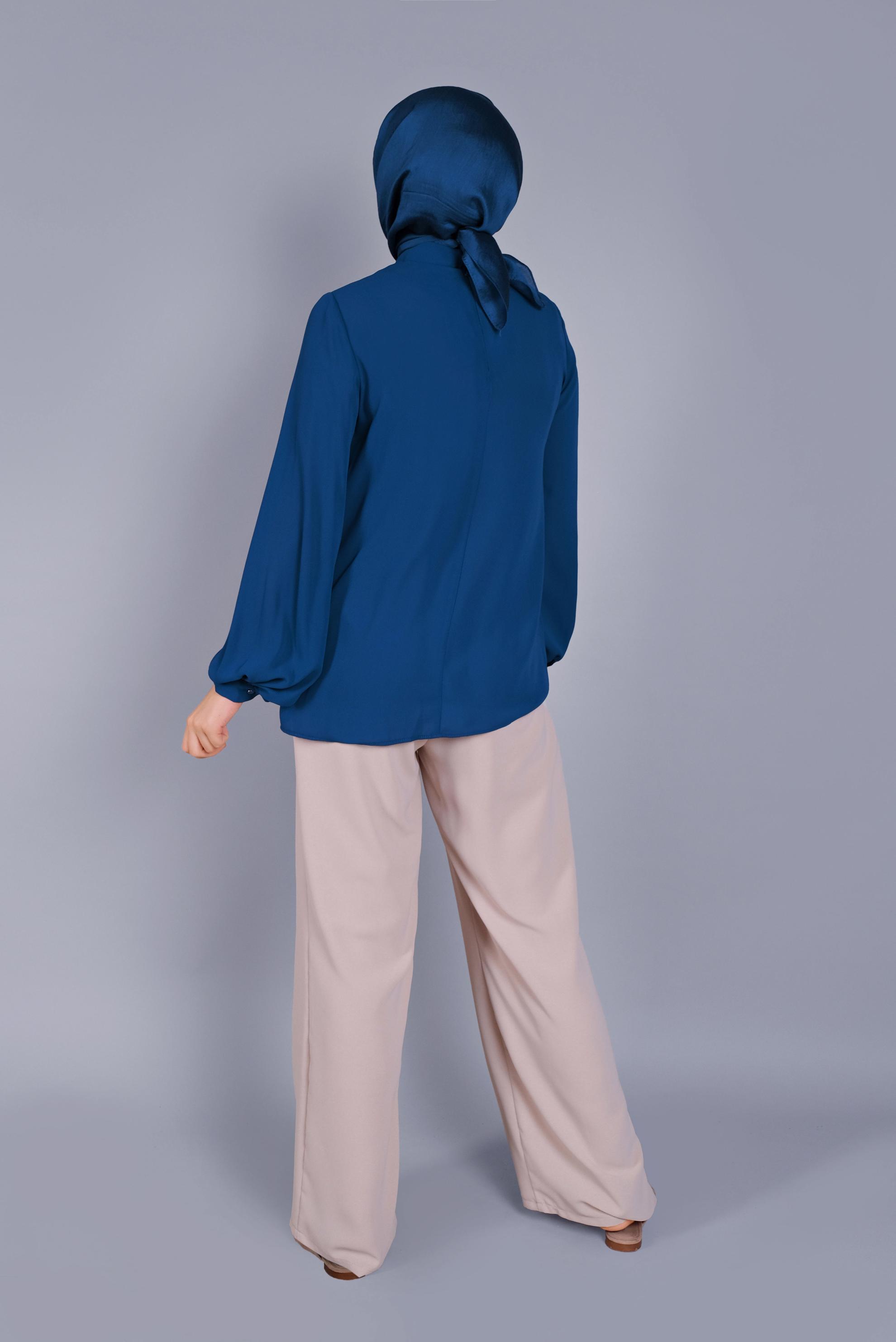 Tesettür giyim LACİVERT FİYONK YAKA BLUZ 41609 