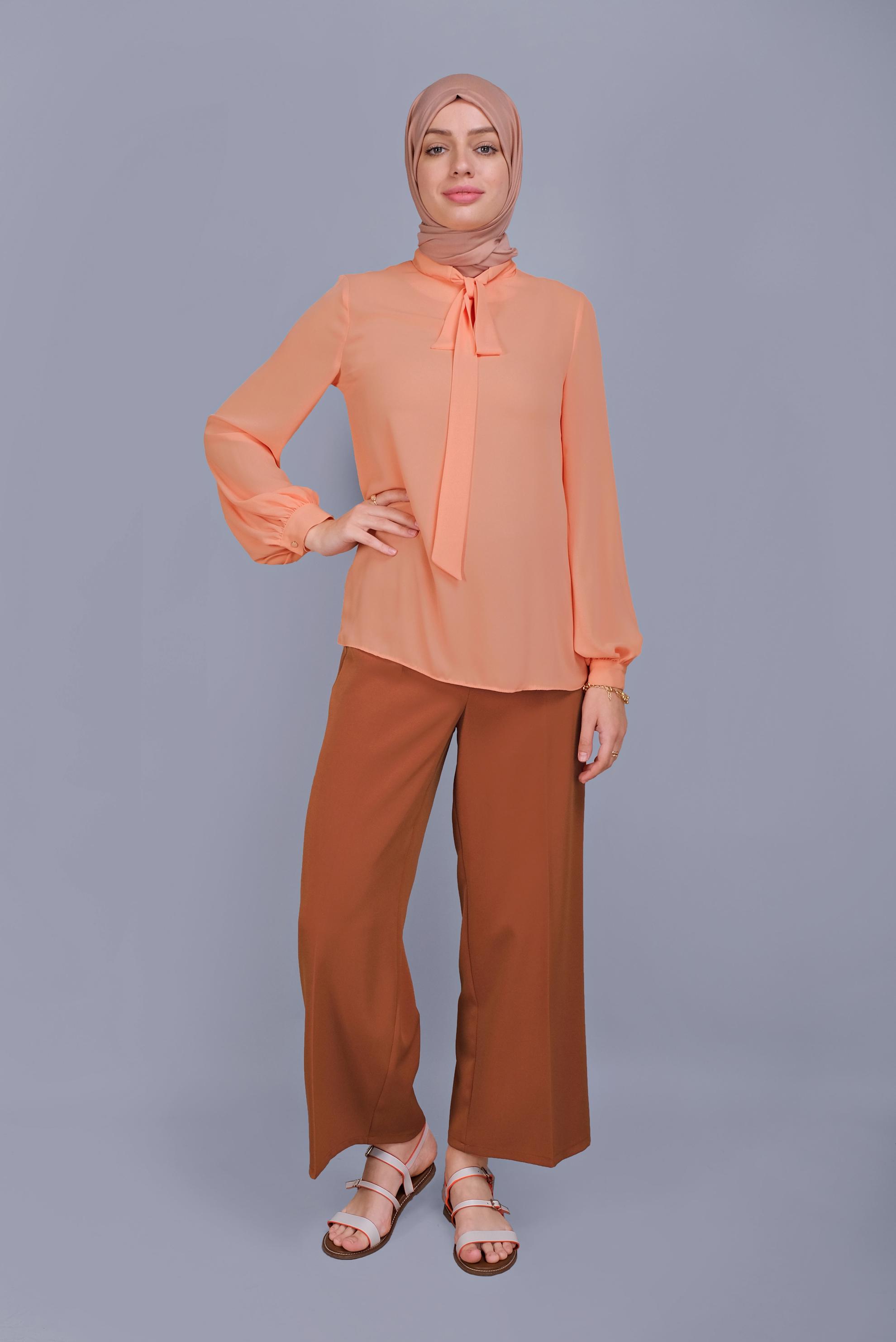 Tesettür giyim PUDRA FİYONK YAKA BLUZ 41609 