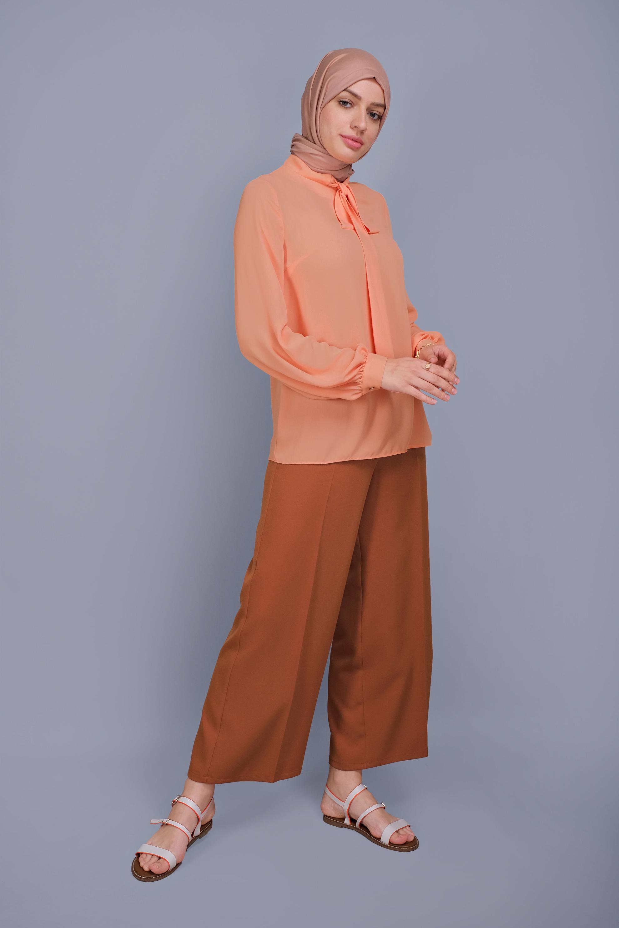 Tesettür giyim PUDRA FİYONK YAKA BLUZ 41609 