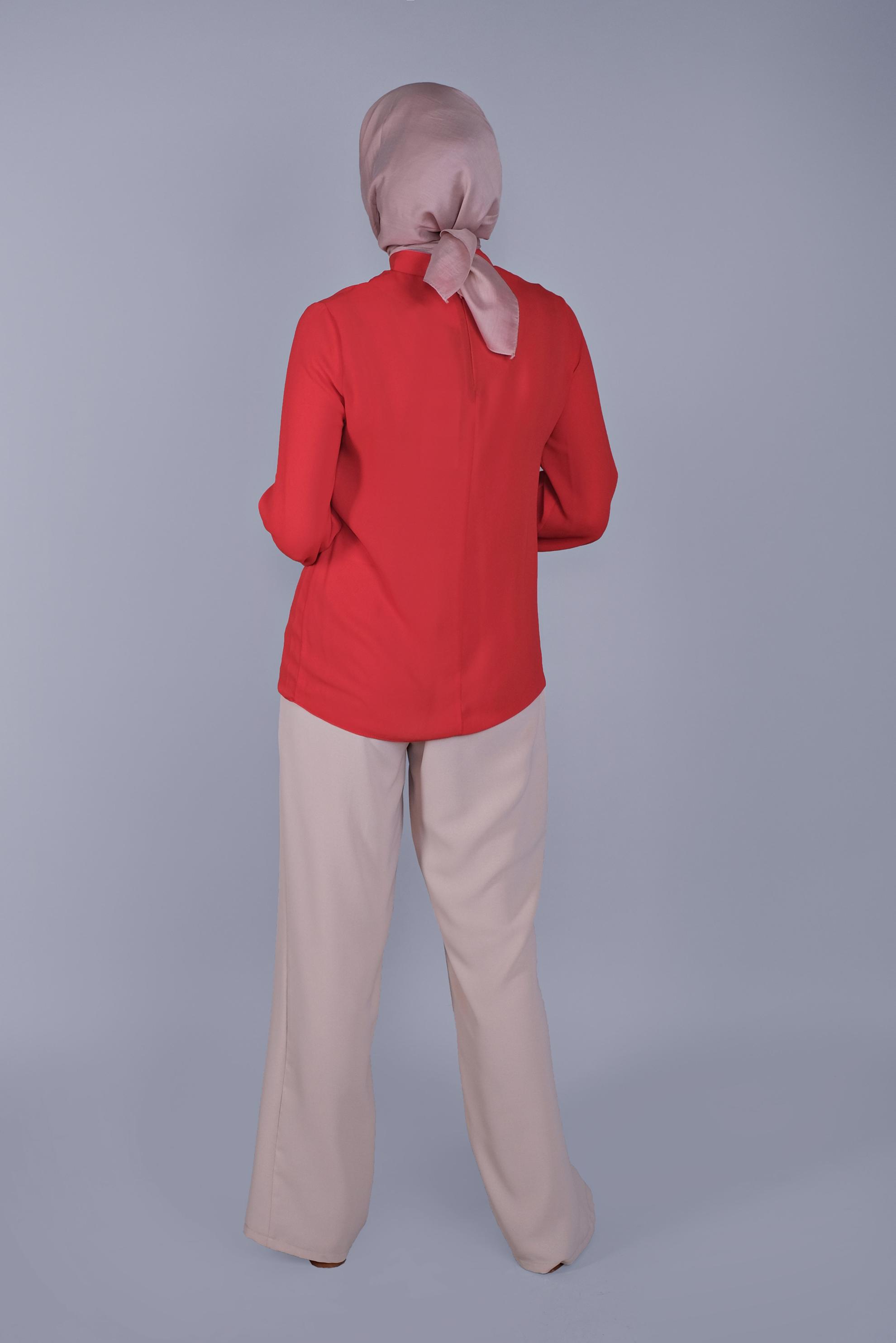 Tesettür giyim KIRMIZI FİYONK YAKA BLUZ 41609 