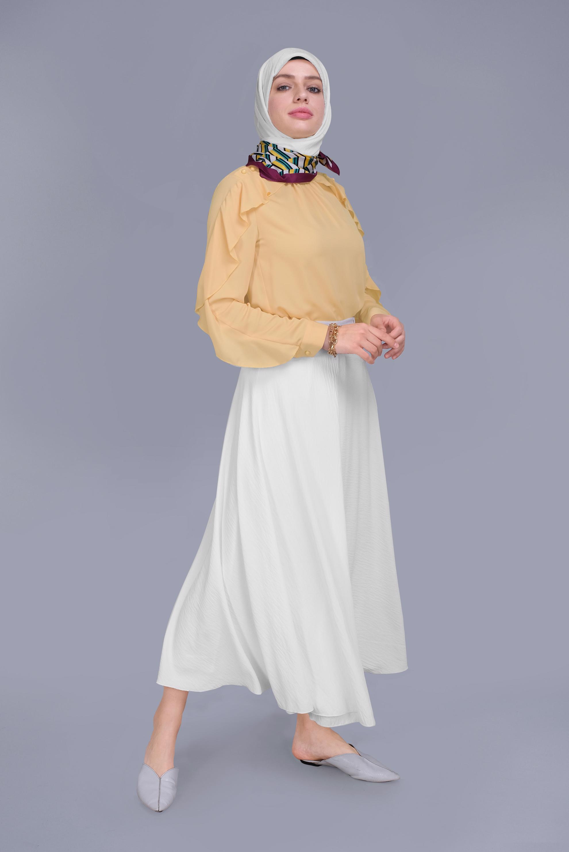 Tesettür giyim SARI FIRFIRLI BAĞCIKLI BLUZ 41610