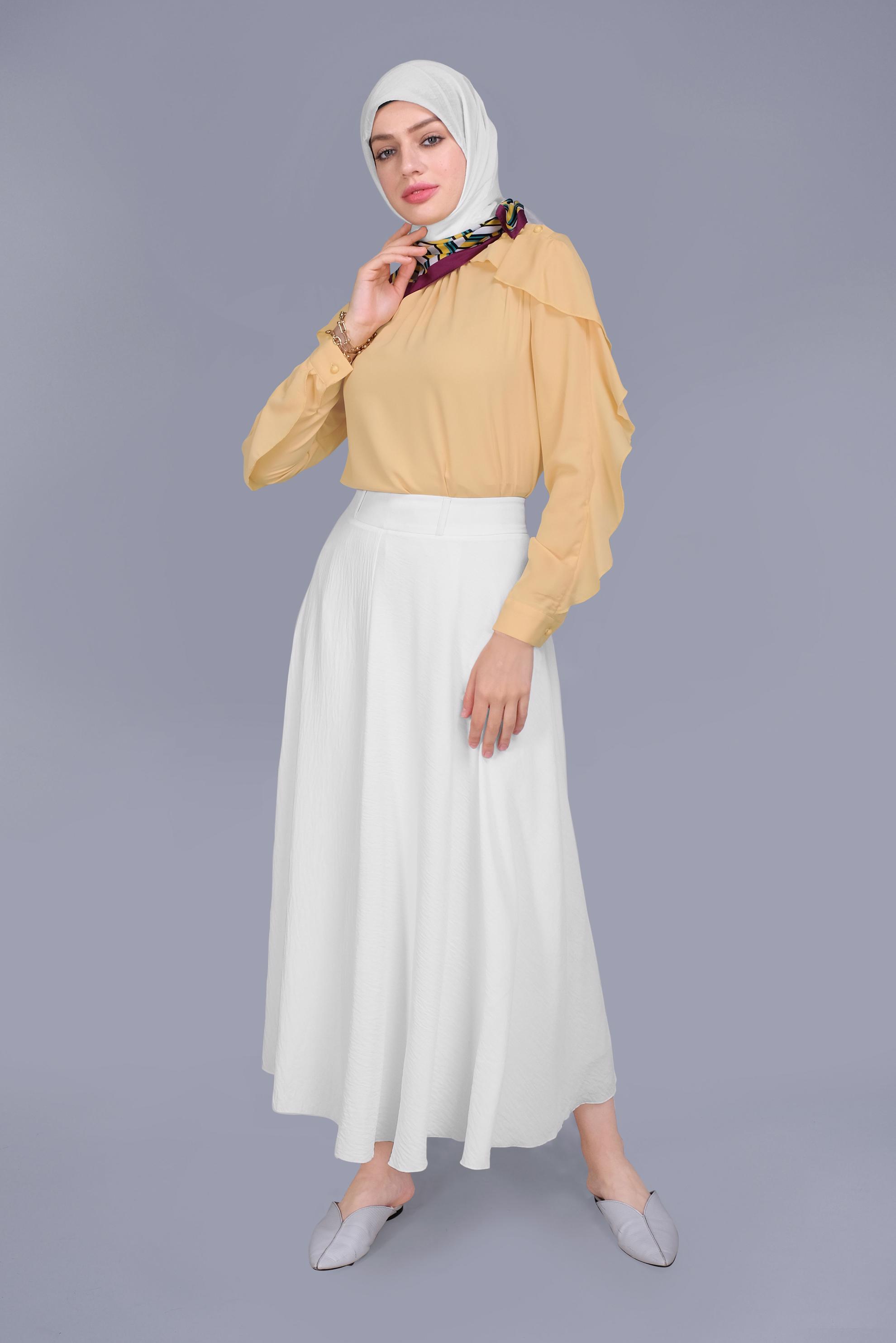 Tesettür giyim SARI FIRFIRLI BAĞCIKLI BLUZ 41610