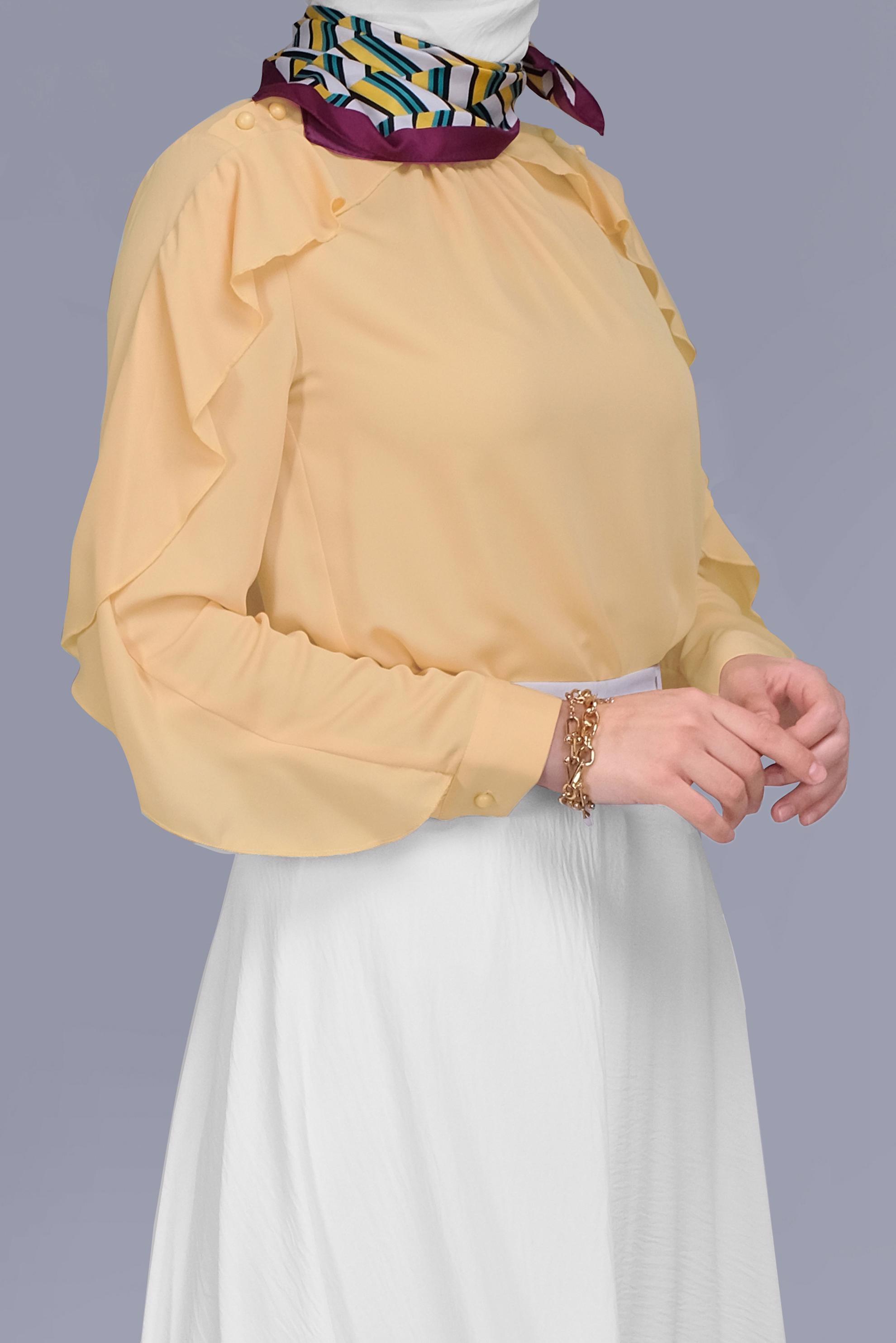 Tesettür giyim SARI FIRFIRLI BAĞCIKLI BLUZ 41610