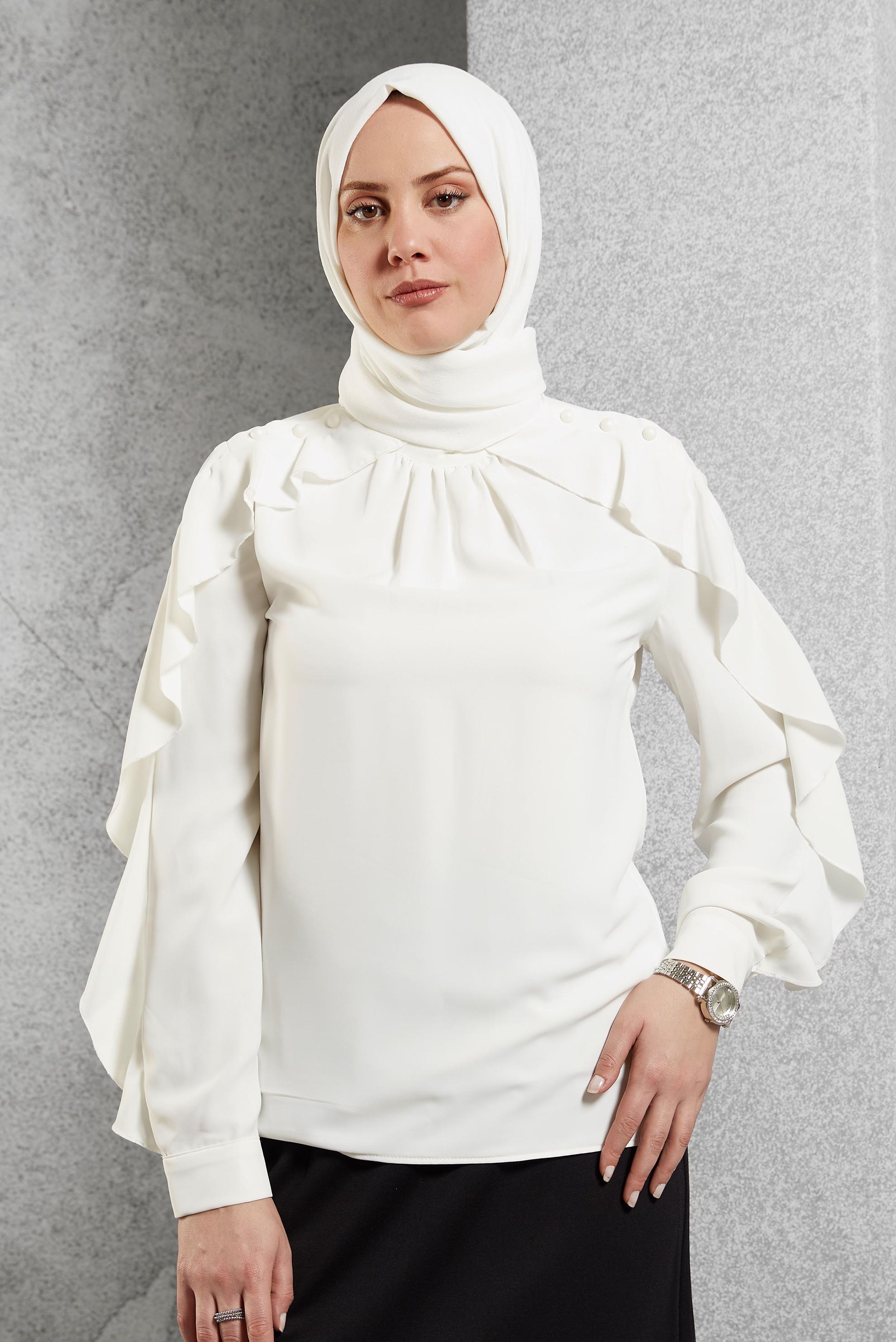 Vêtements hijab BLANC CHEMISIER À VOLANTS 41610