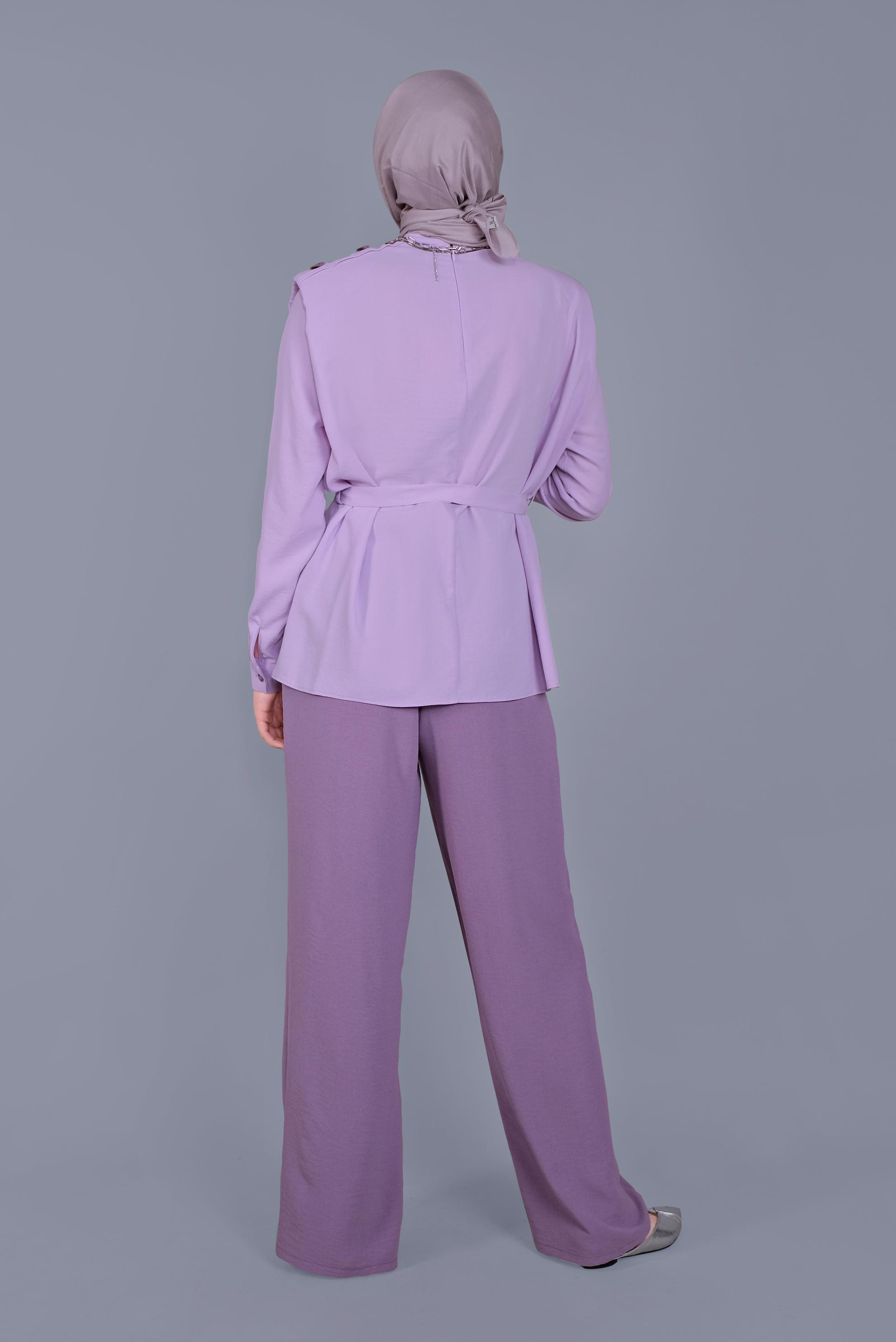 Tesettür giyim MOR VATKA DETAYLI  KUŞAKLI BLUZ 41617 